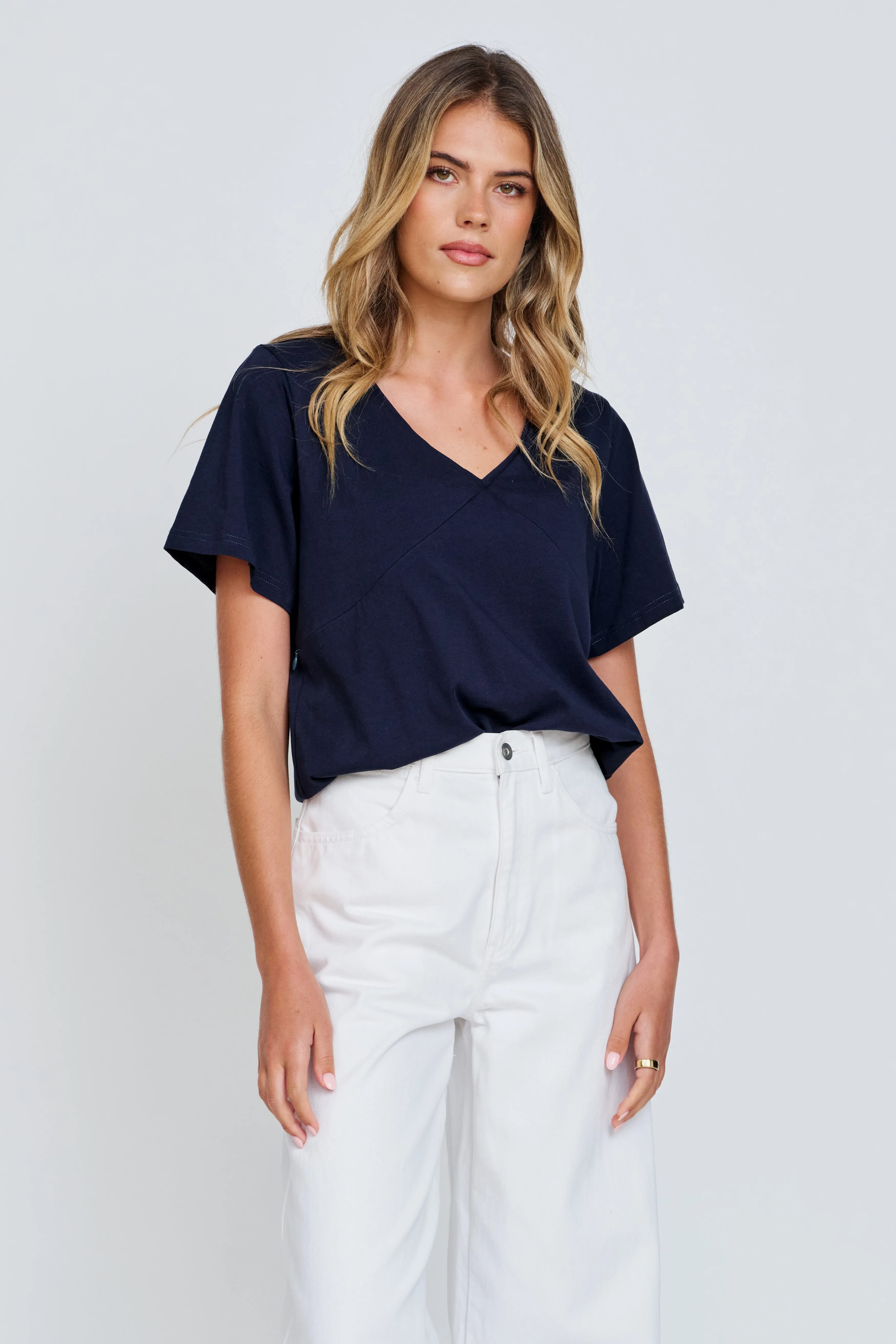 V-Neck Panel Tee - Navy sold by Apero Label product image thumbnail 4