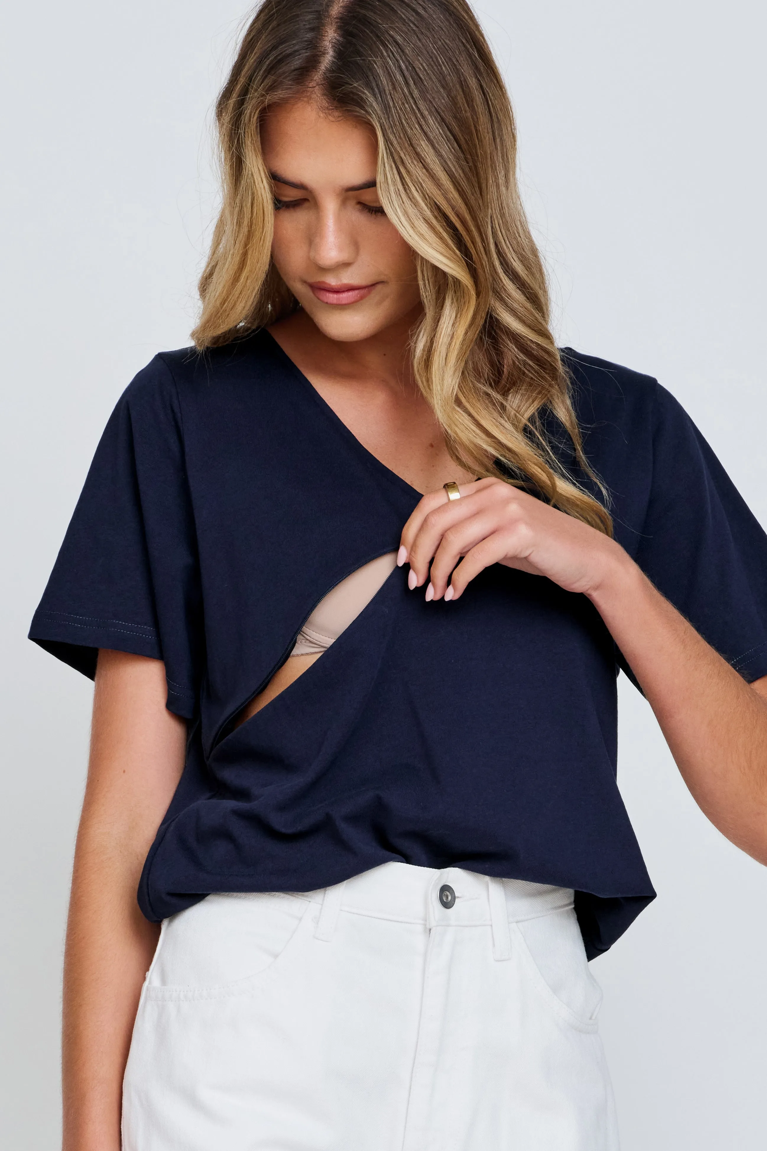 V-Neck Panel Tee - Navy sold by Apero Label product image thumbnail 2