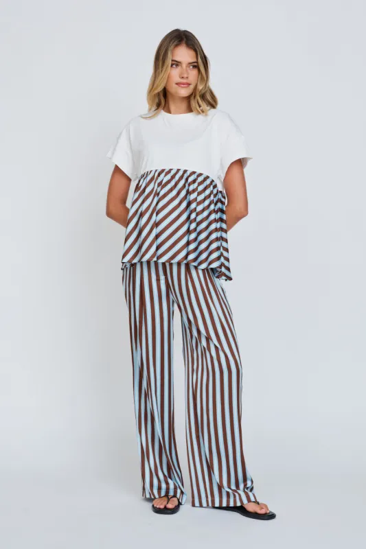 Roxie Contrast Panel Tee - Chocolate / Blue / Cream sold by Apero Label