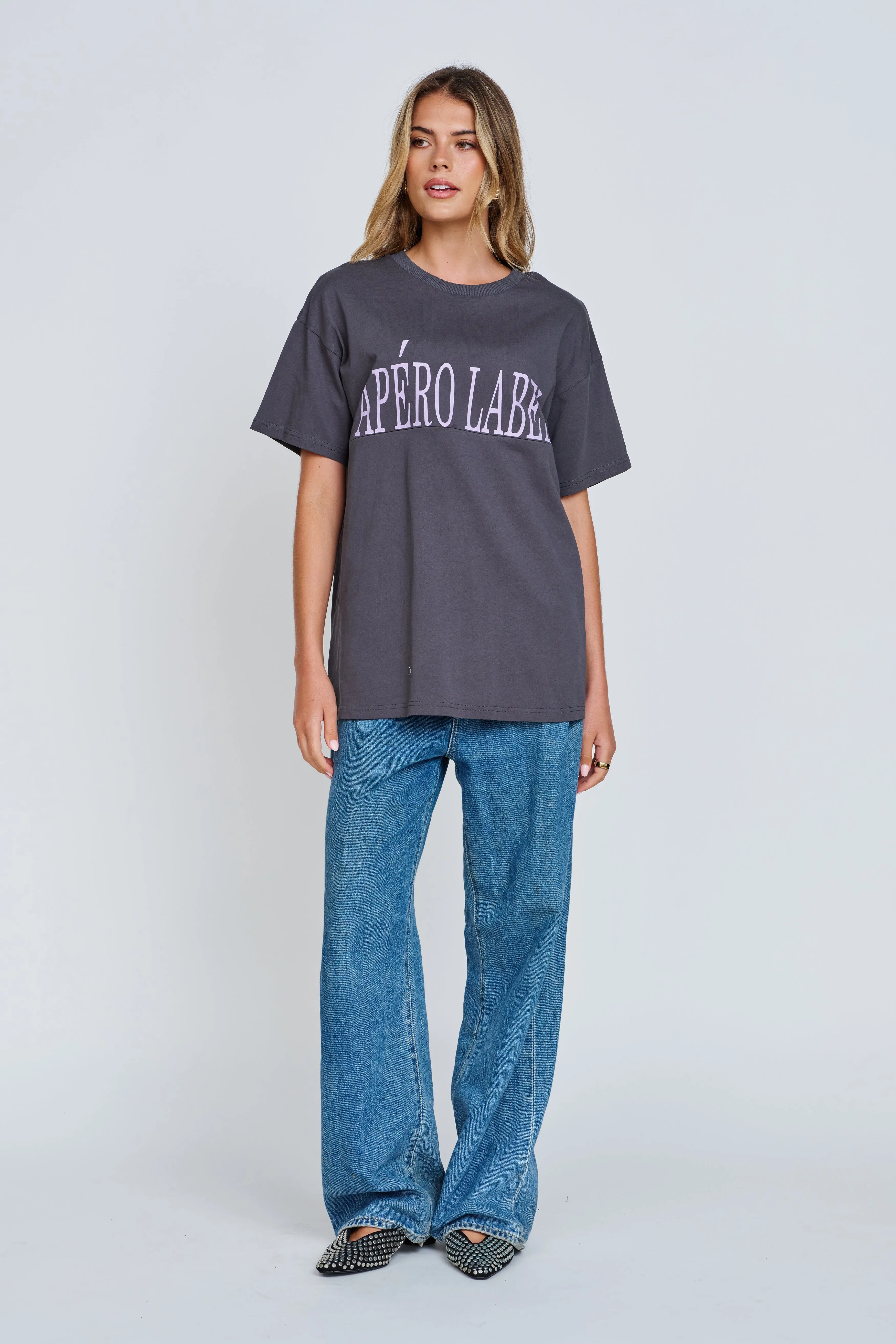 Bold Printed Longline Tee - Charcoal / Lilac sold by Apero Label product image thumbnail 4