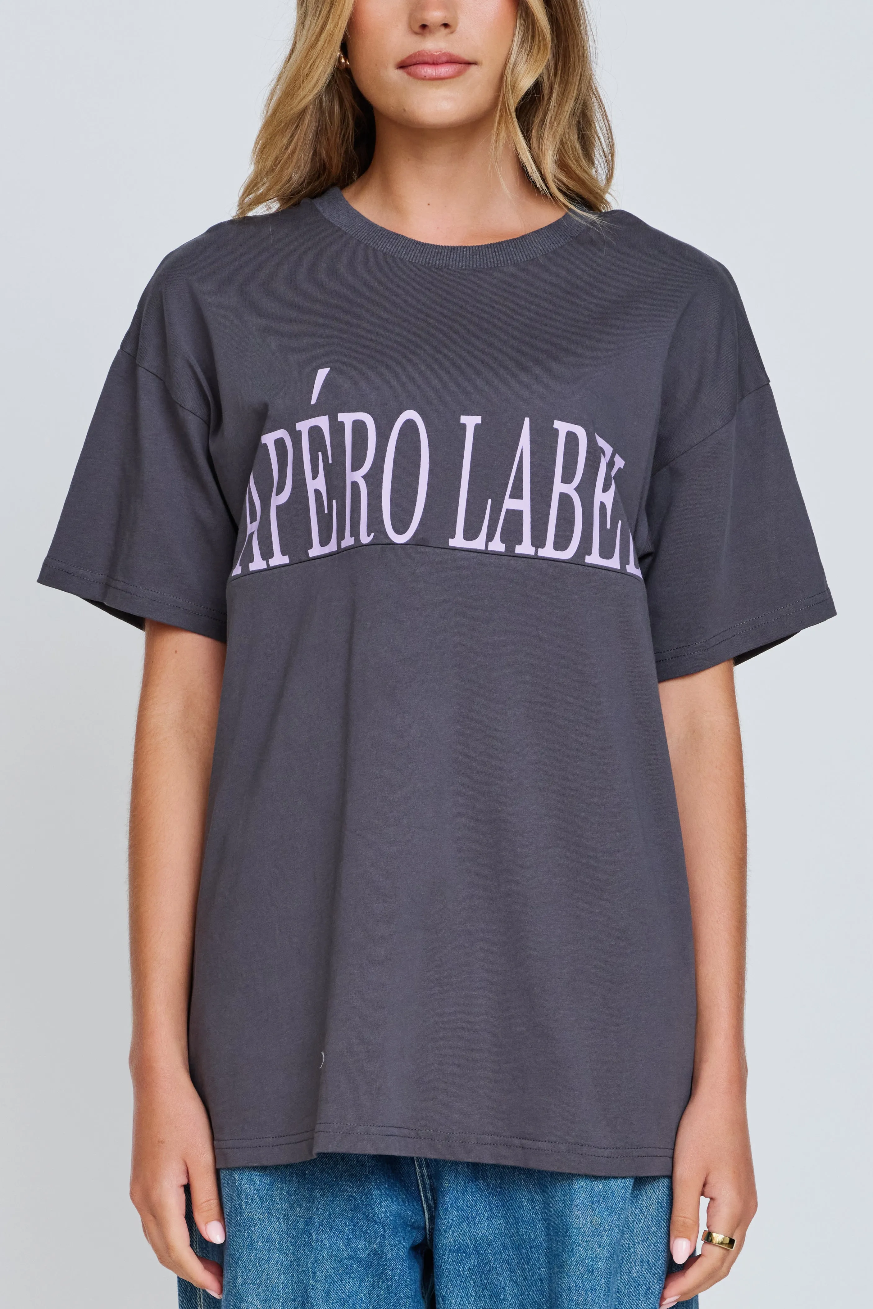 Bold Printed Longline Tee - Charcoal / Lilac sold by Apero Label product image thumbnail 3