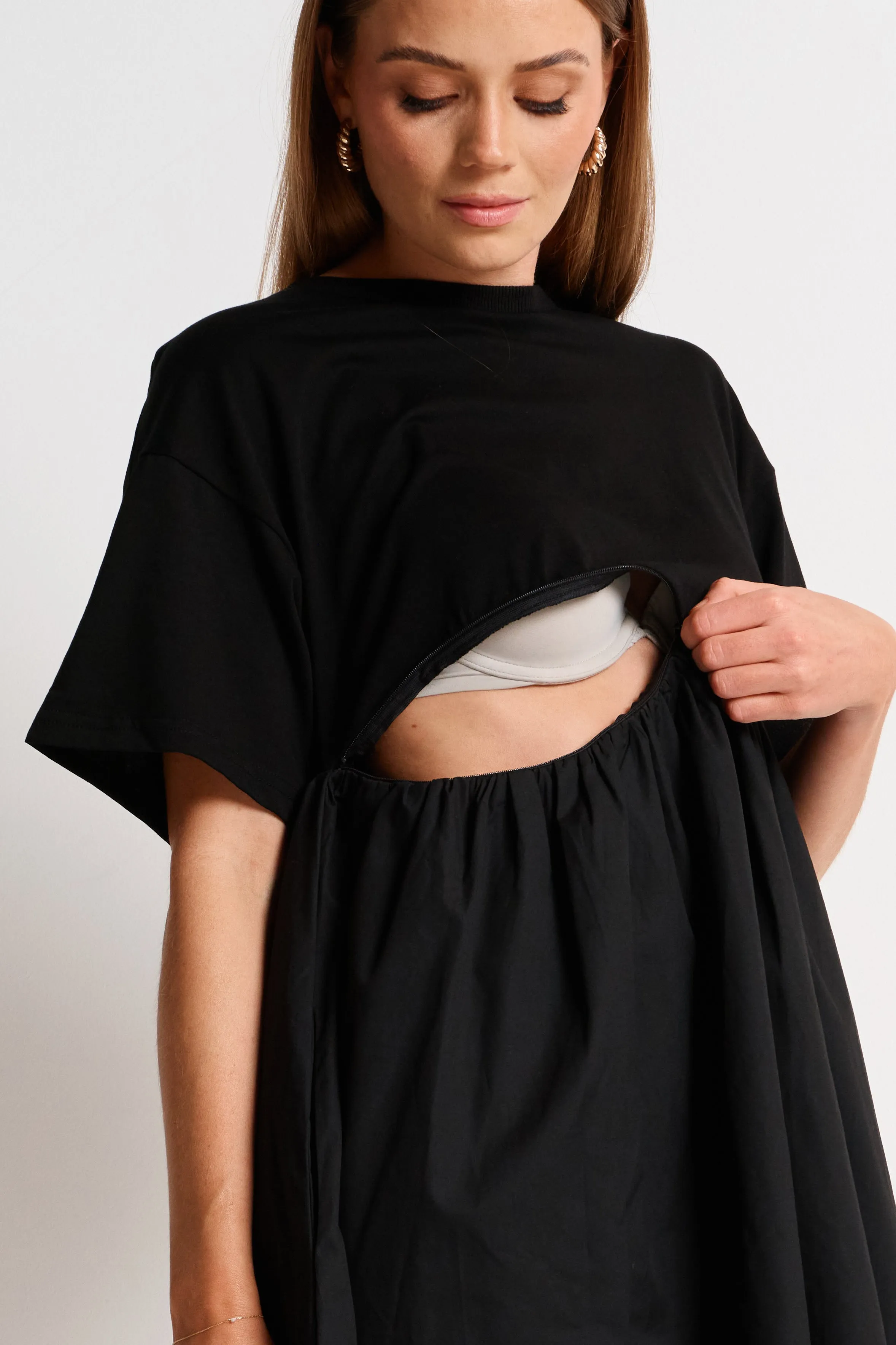Nora Combination Panel Tee Dress - Black sold by Apero Label product image thumbnail 2
