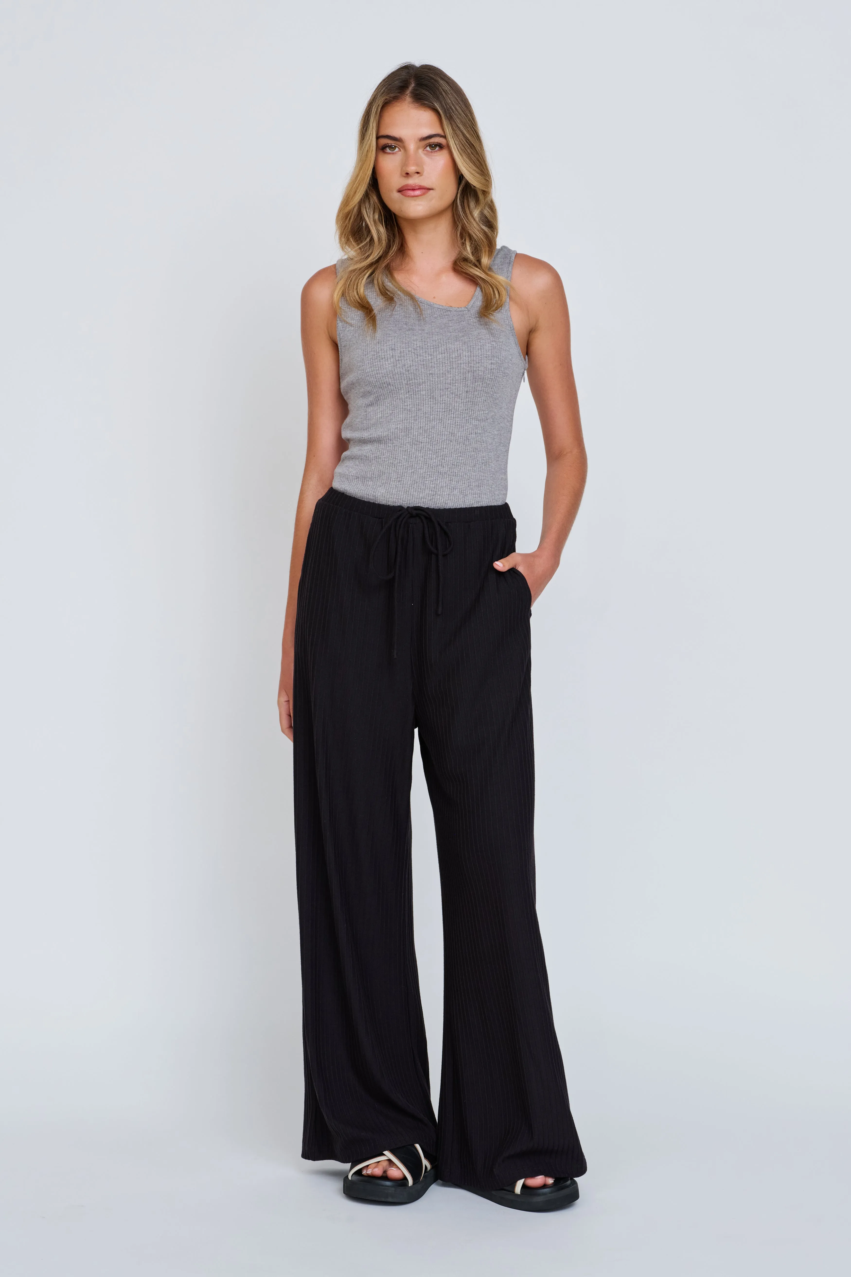 Ivy Ribbed Wide Leg Pant - Black sold by Apero Label product image thumbnail 5