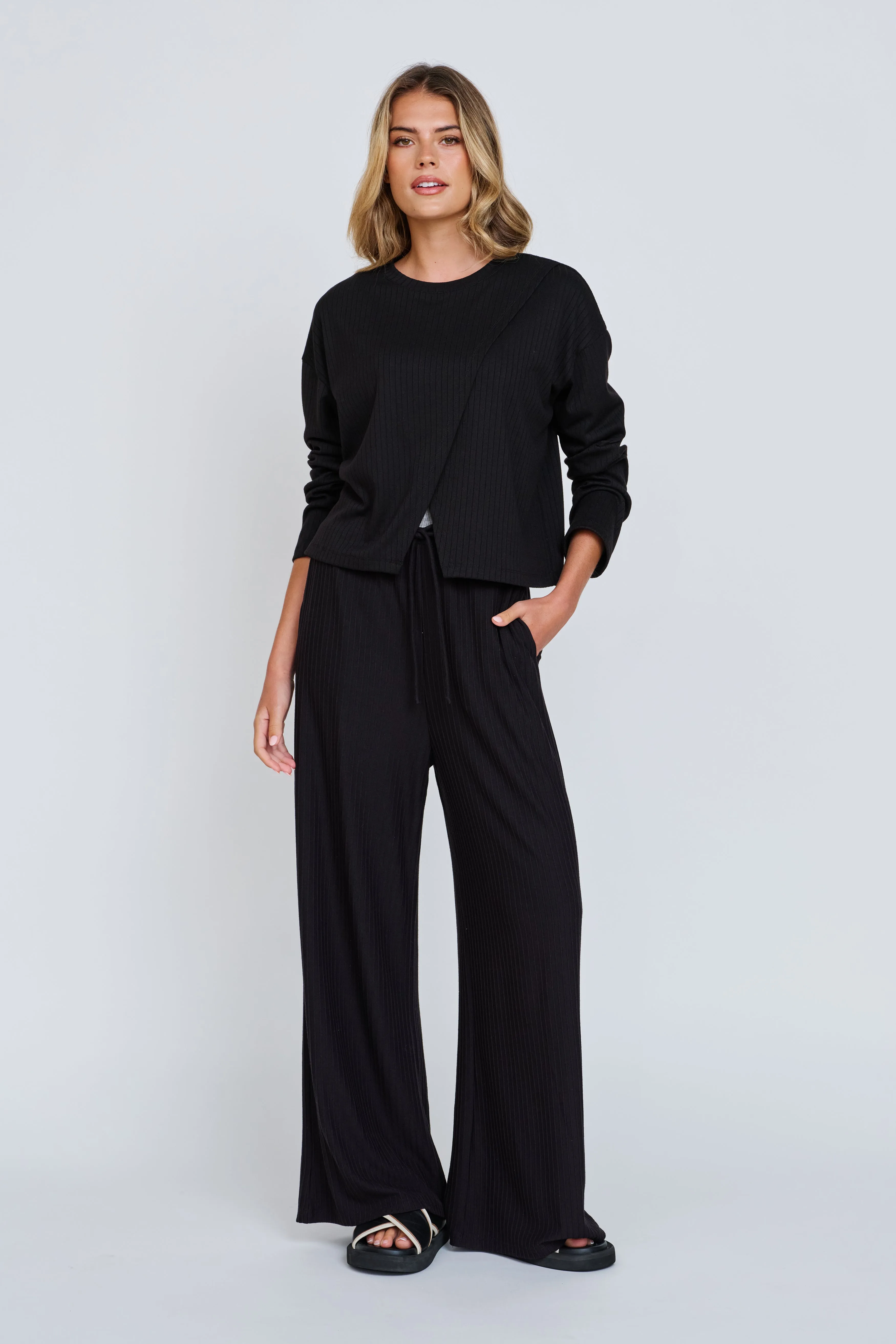 Ivy Ribbed Wide Leg Pant - Black sold by Apero Label product image thumbnail 2