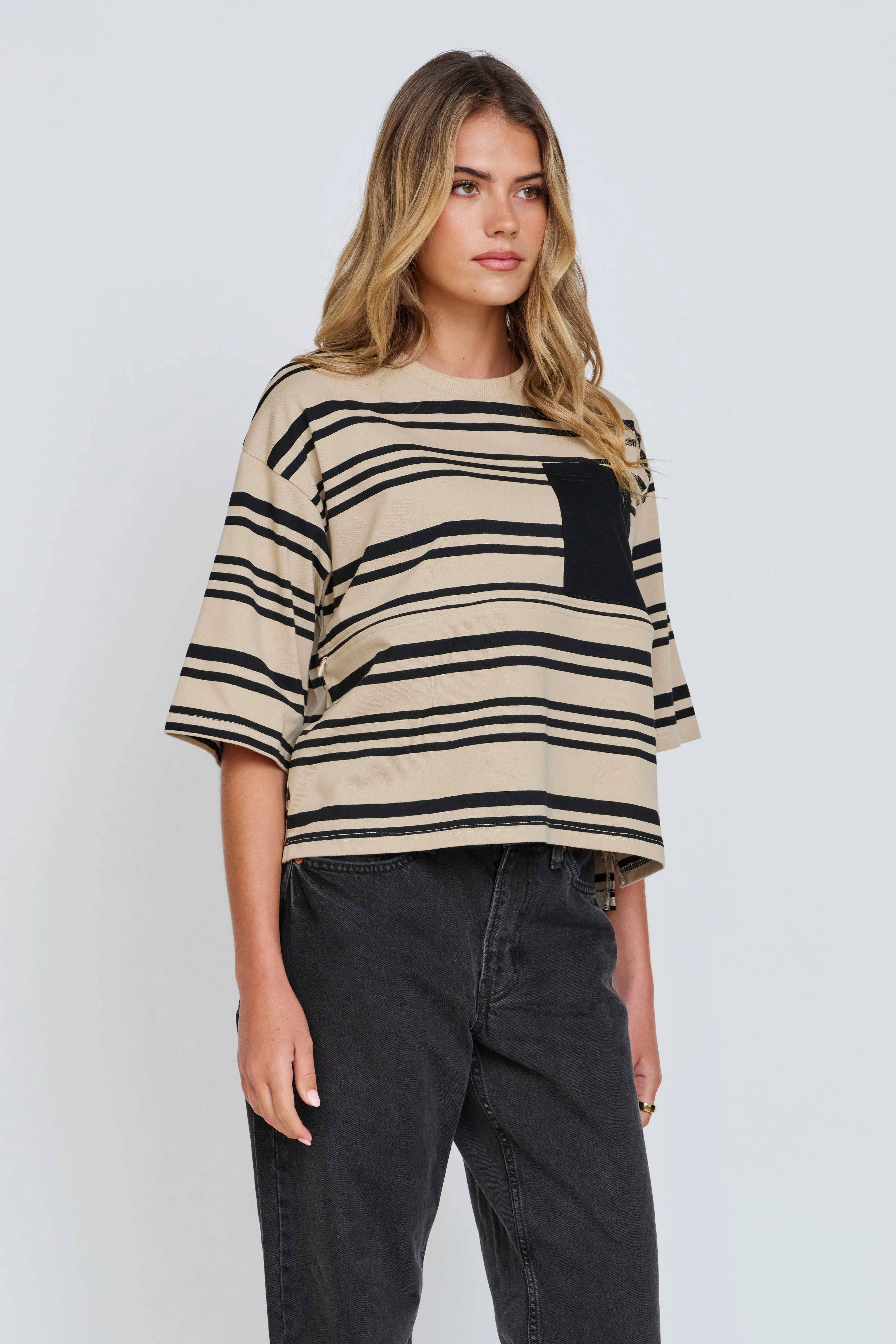 Brooklyn Stripe Slouchy Panel Tee - Beige / Black sold by Apero Label product image thumbnail 5