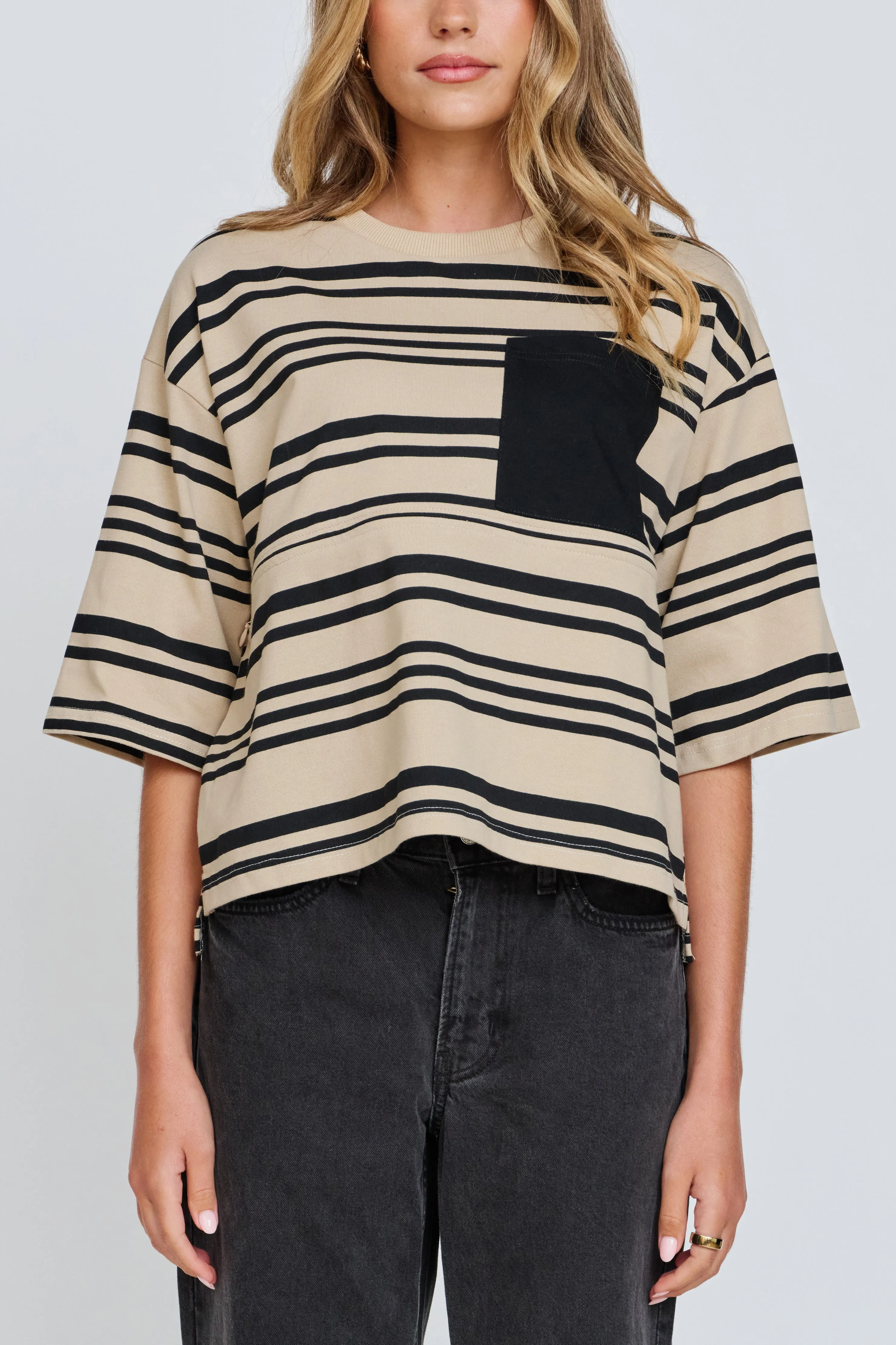 Brooklyn Stripe Slouchy Panel Tee - Beige / Black sold by Apero Label product image thumbnail 3