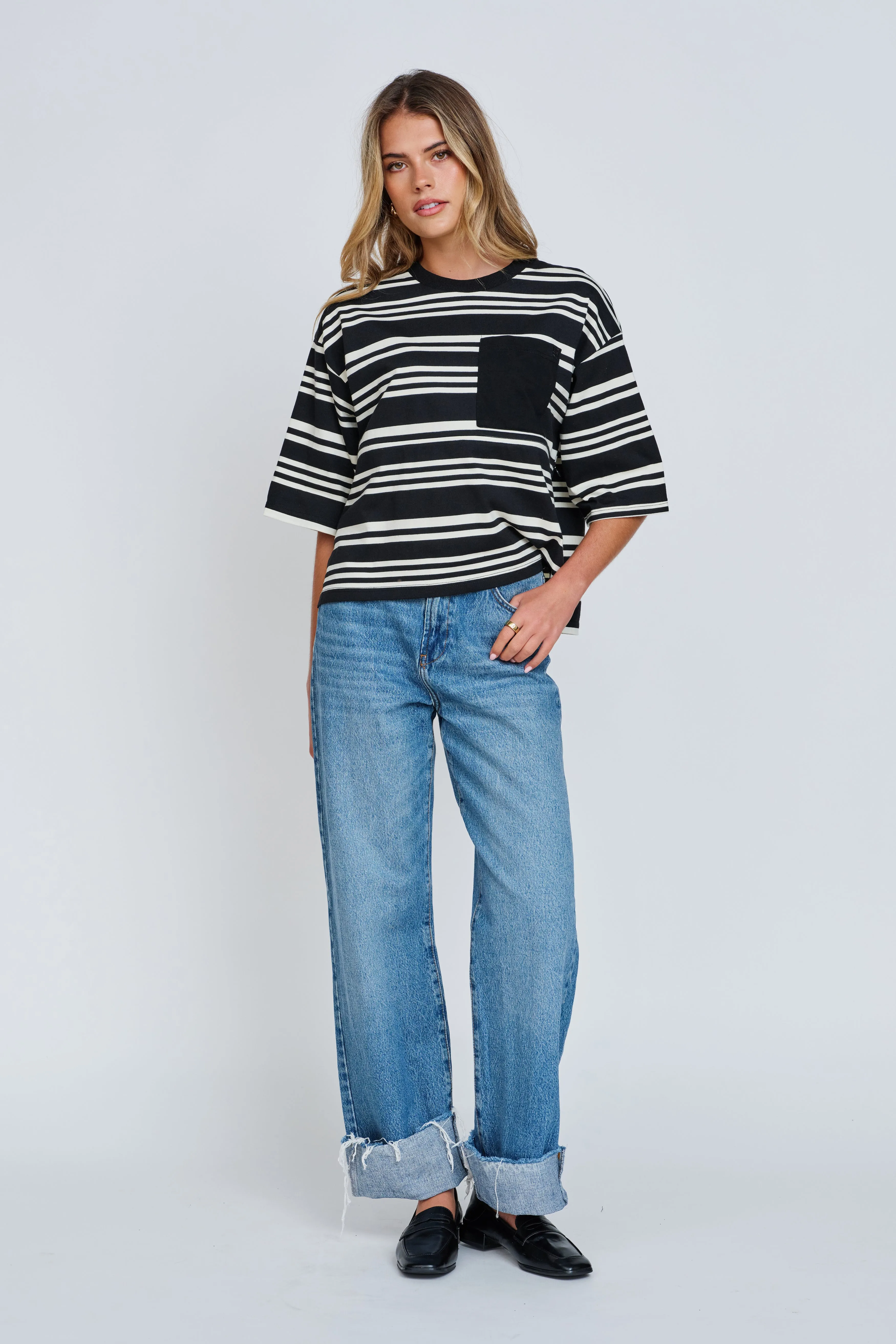 Brooklyn Stripe Slouchy Panel Tee - Black / White sold by Apero Label product image thumbnail 4