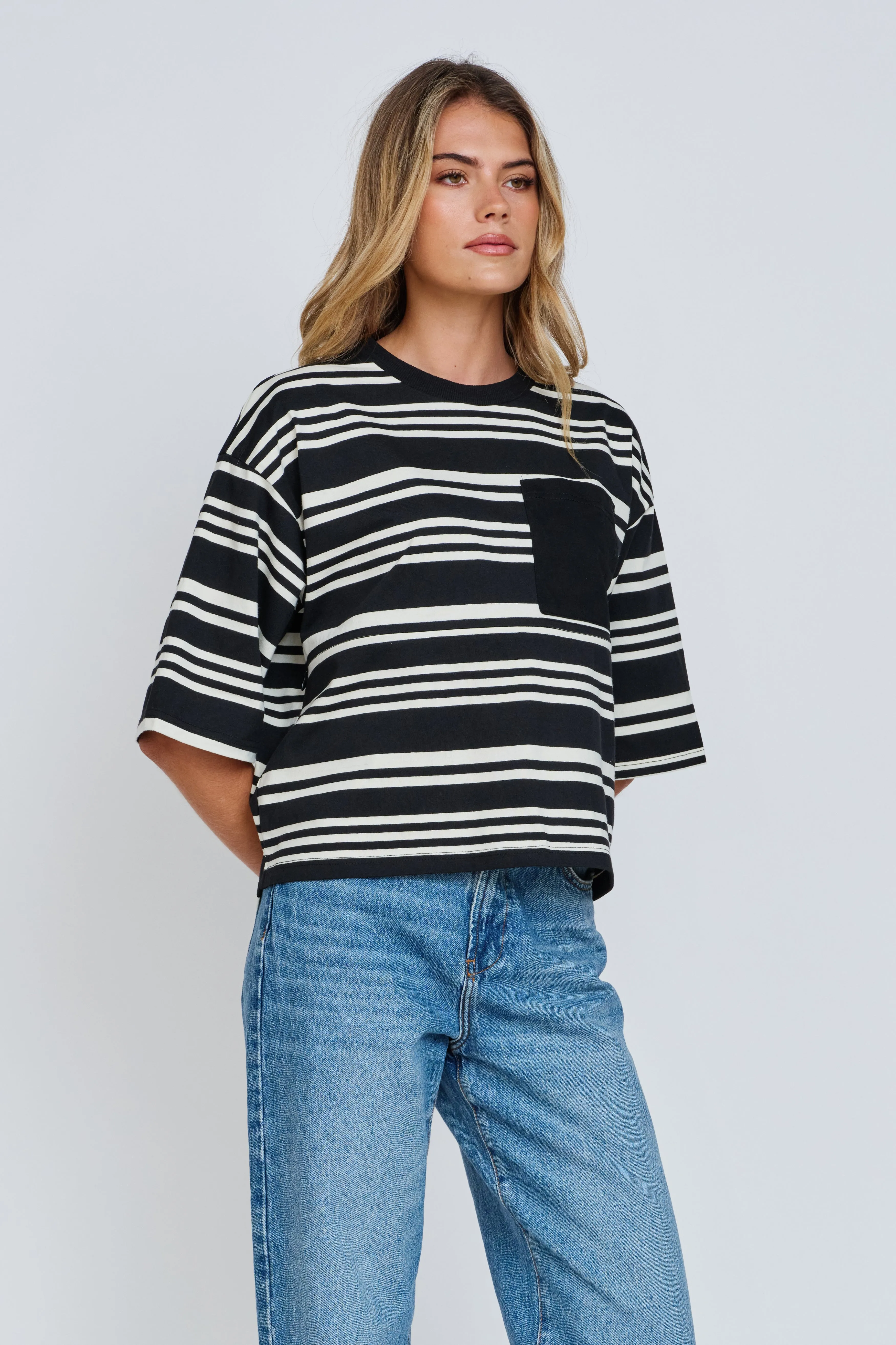 Brooklyn Stripe Slouchy Panel Tee - Black / White sold by Apero Label product image thumbnail 5
