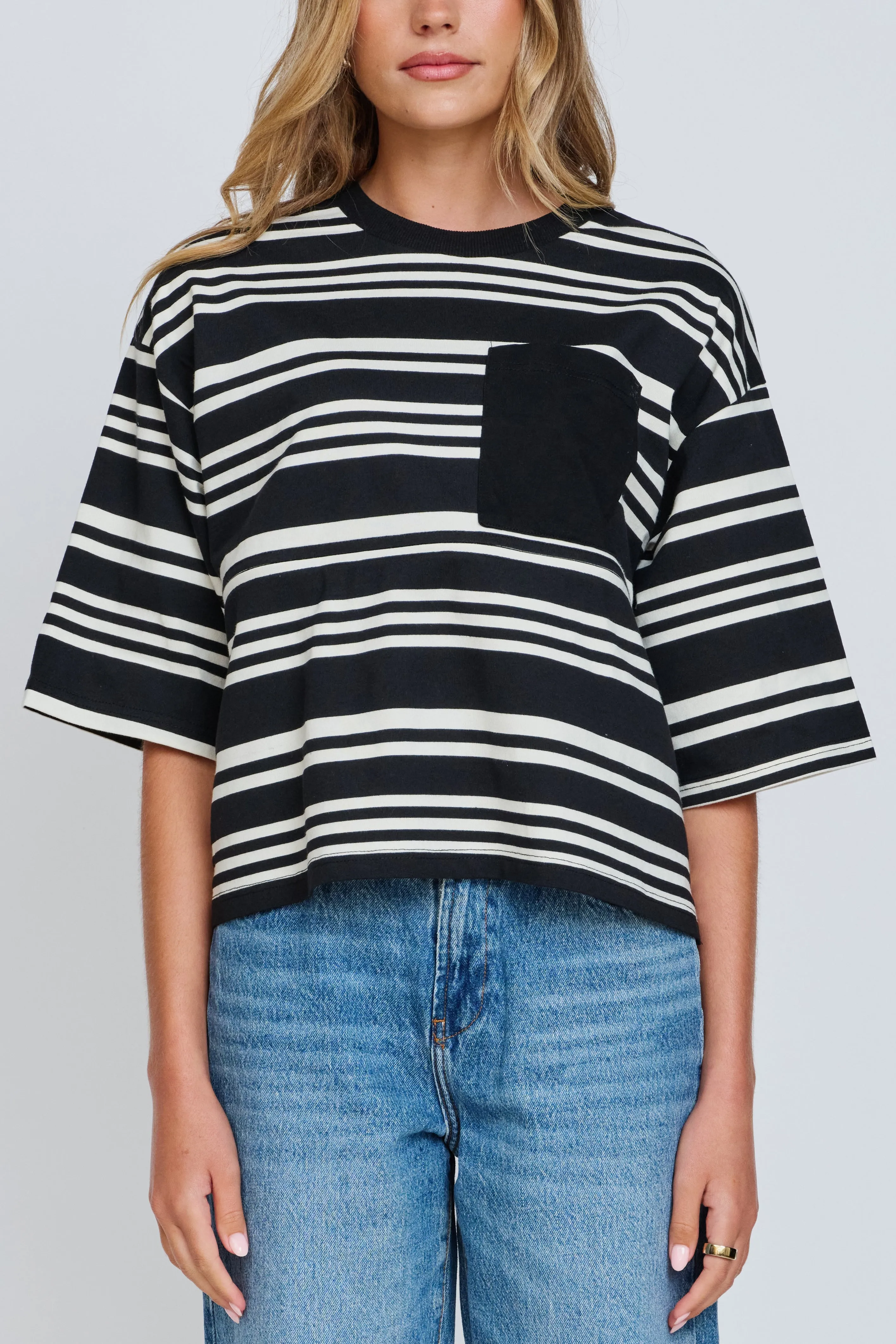 Brooklyn Stripe Slouchy Panel Tee - Black / White sold by Apero Label product image thumbnail 3