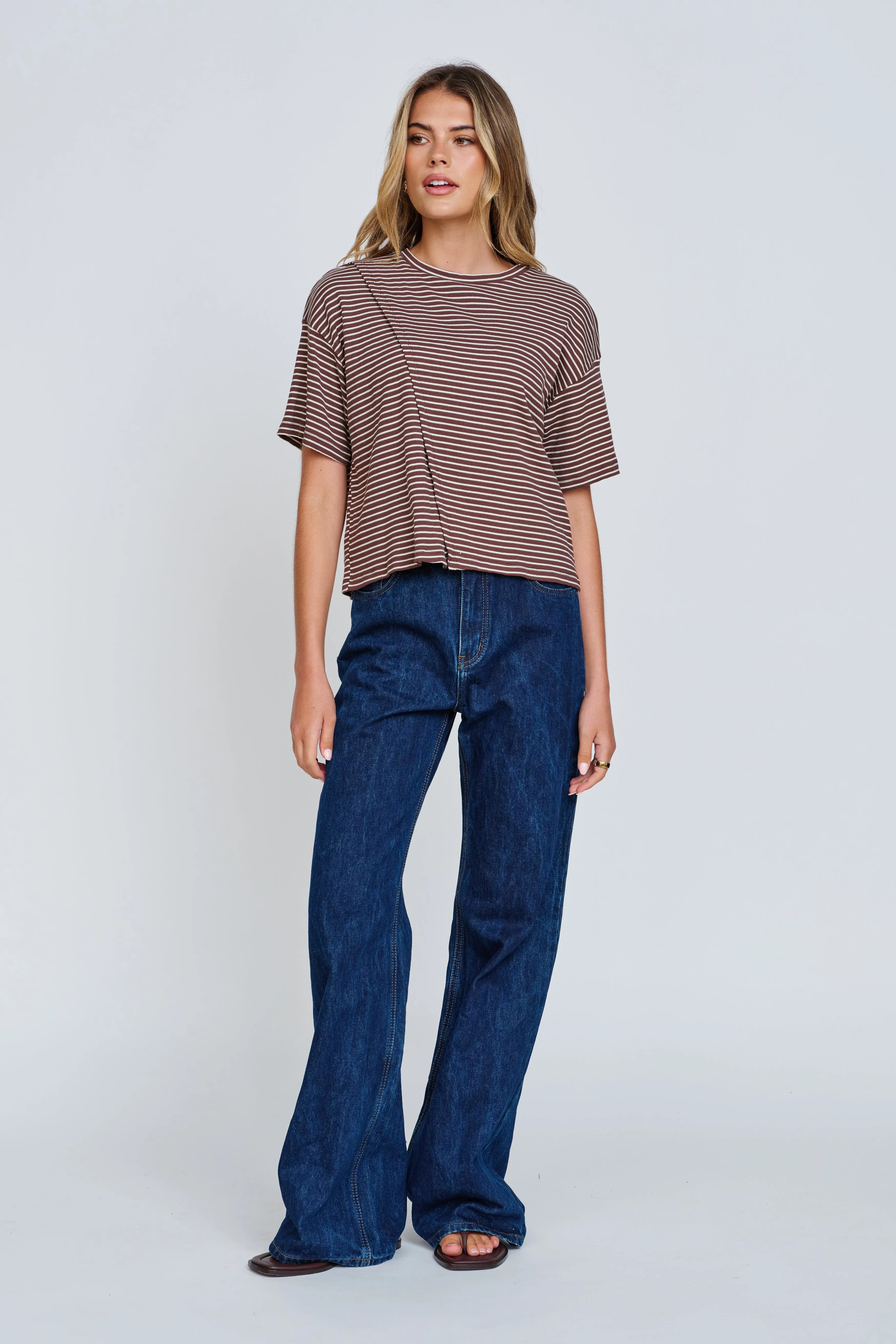 Ivy Stripe Wrap Tee - Chocolate / White sold by Apero Label product image thumbnail 5