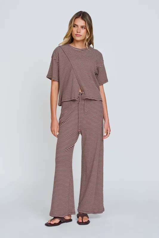 Ivy Stripe Wrap Tee - Chocolate / White made by Apero Label