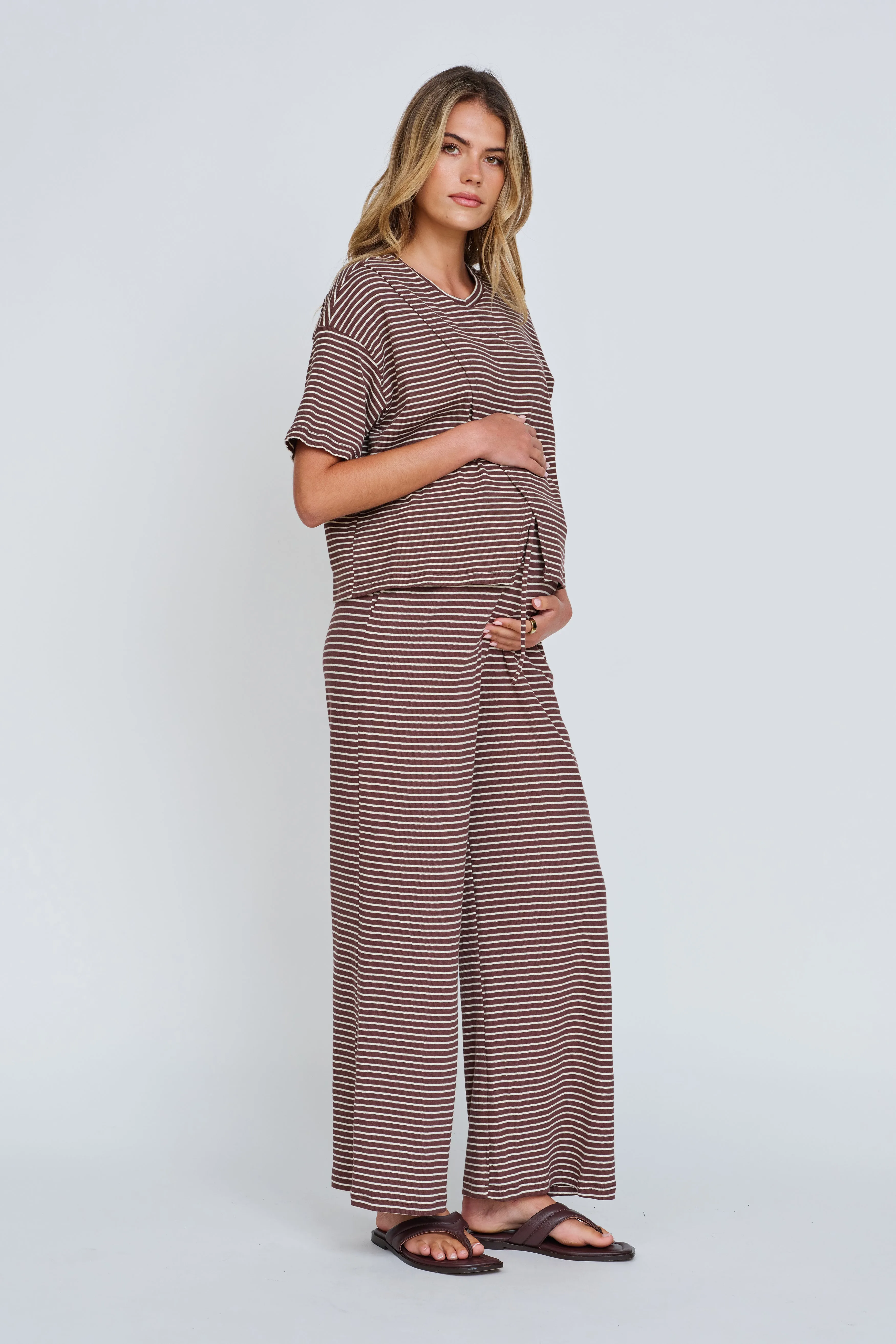 Ivy Stripe Wrap Tee - Chocolate / White sold by Apero Label product image thumbnail 3