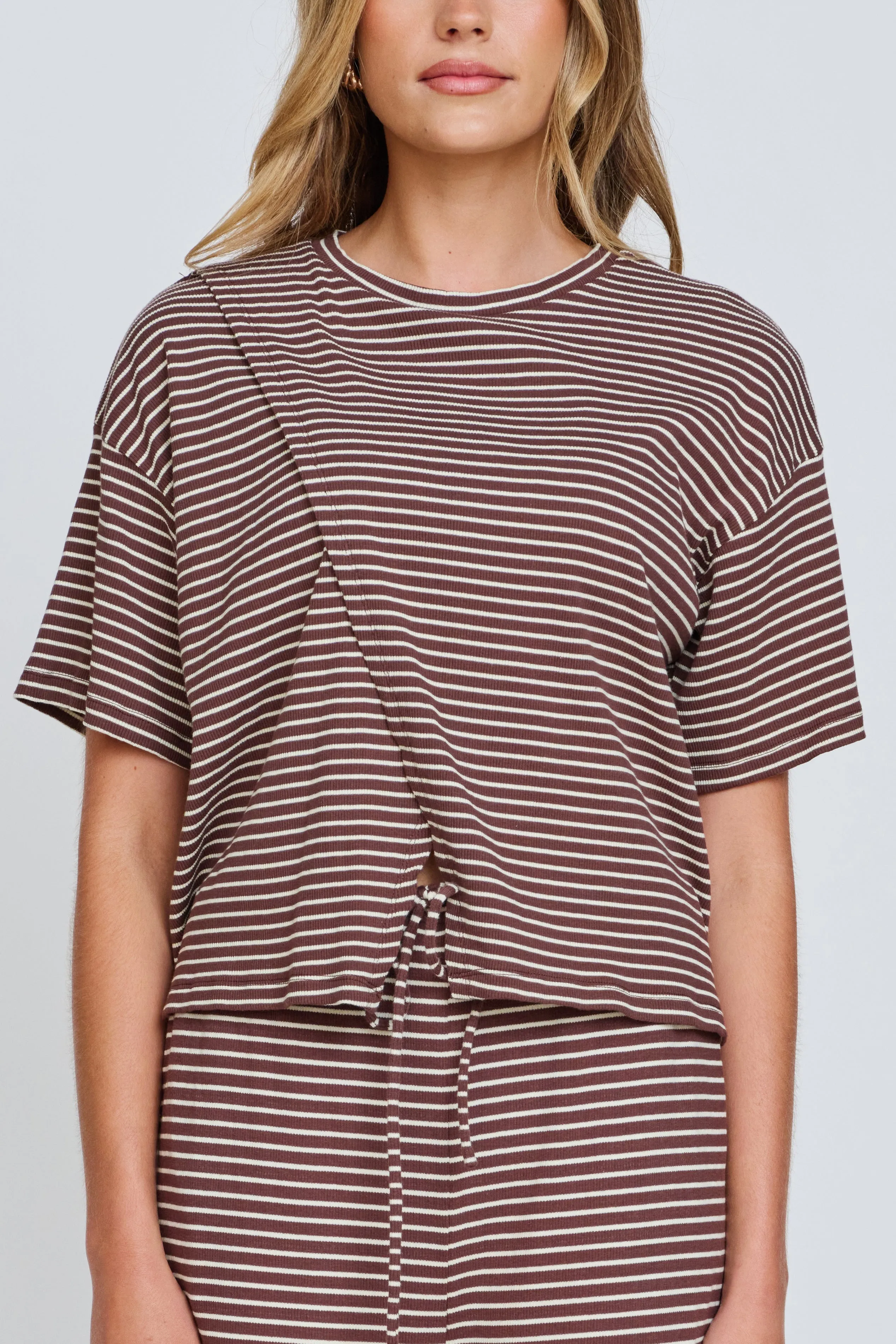 Ivy Stripe Wrap Tee - Chocolate / White sold by Apero Label product image thumbnail 4