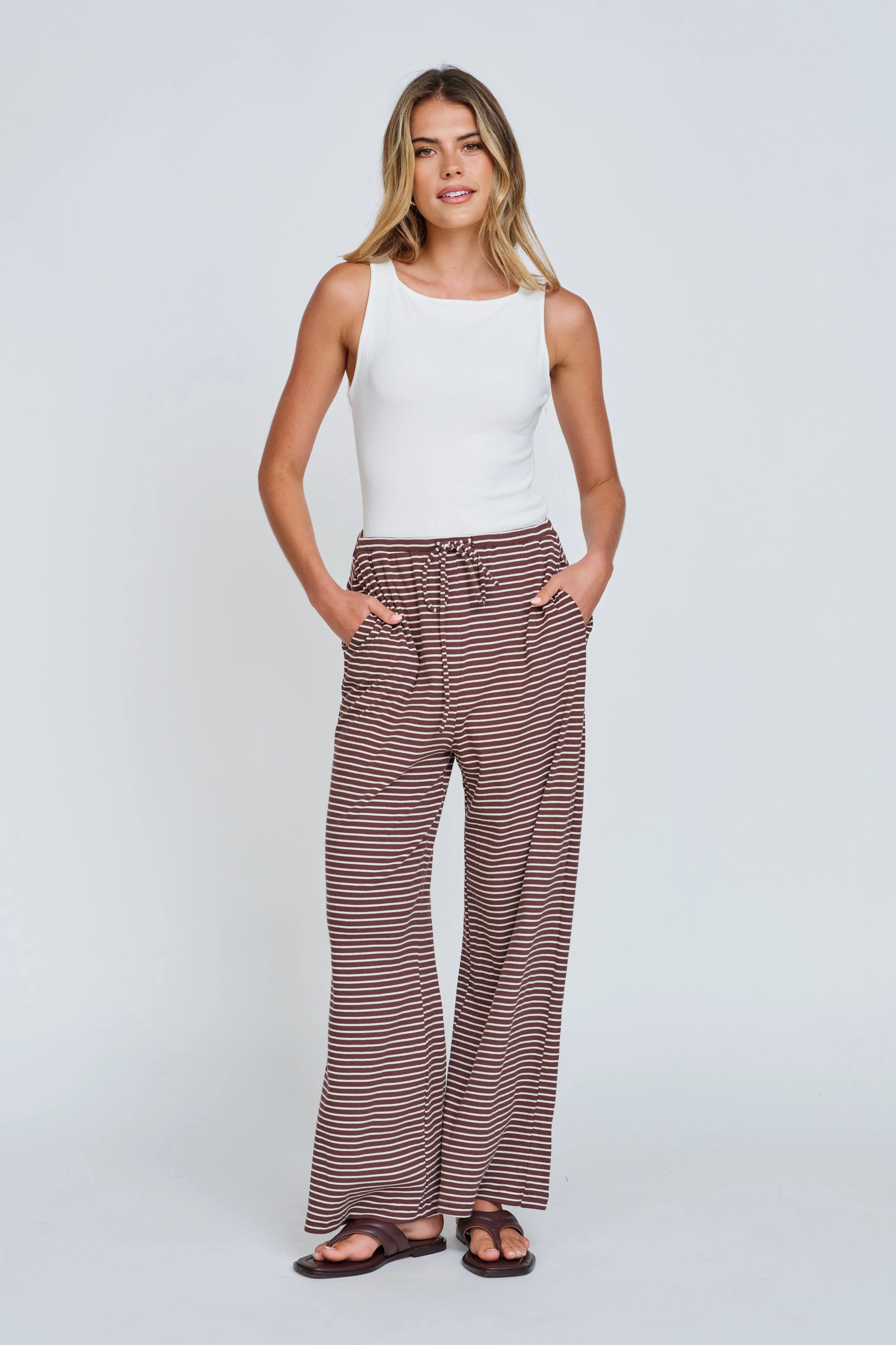 Ivy Stripe Wide Leg Pants - Chocolate / White sold by Apero Label product image thumbnail 4