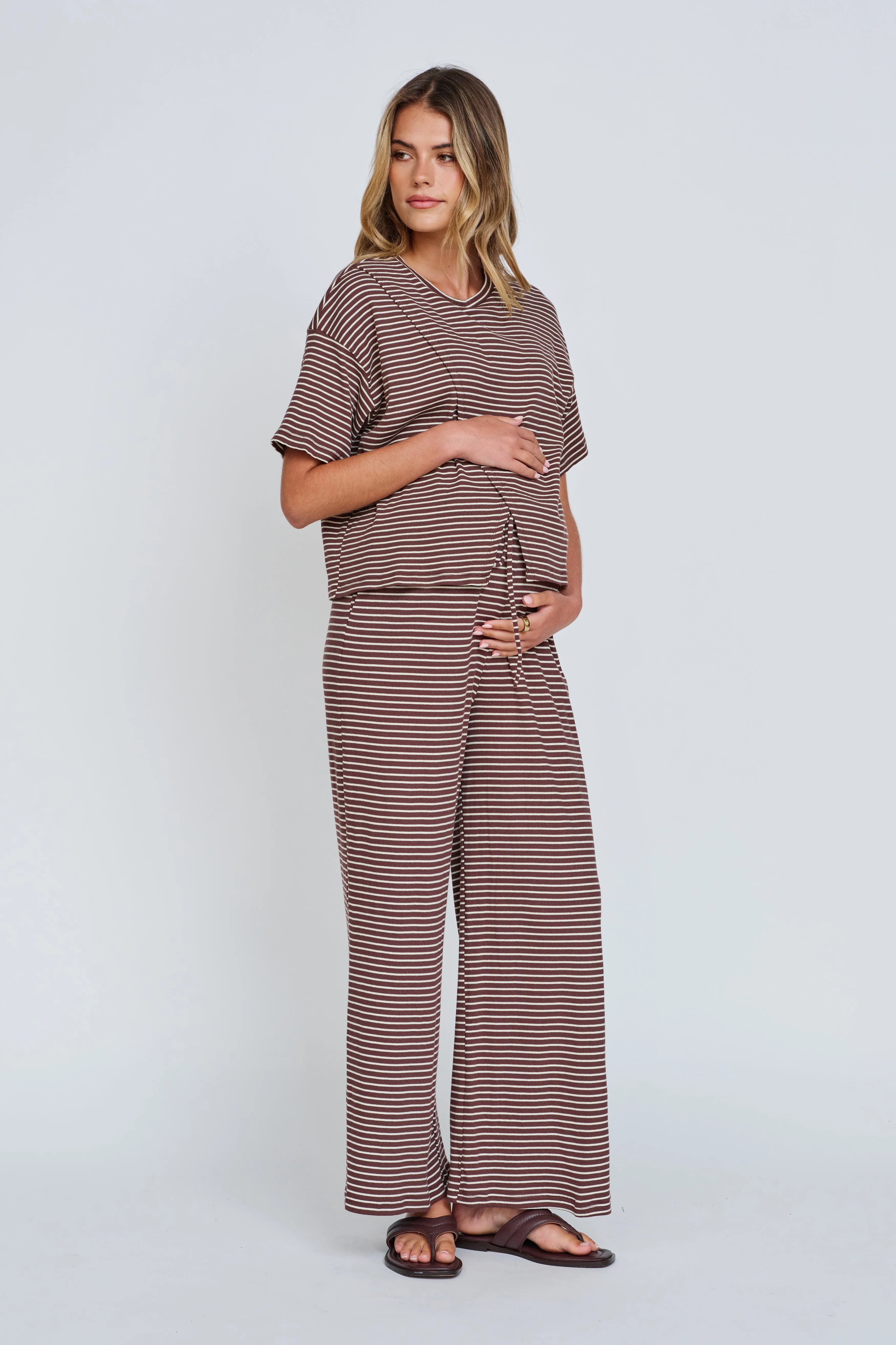 Ivy Stripe Wide Leg Pants - Chocolate / White sold by Apero Label product image thumbnail 2