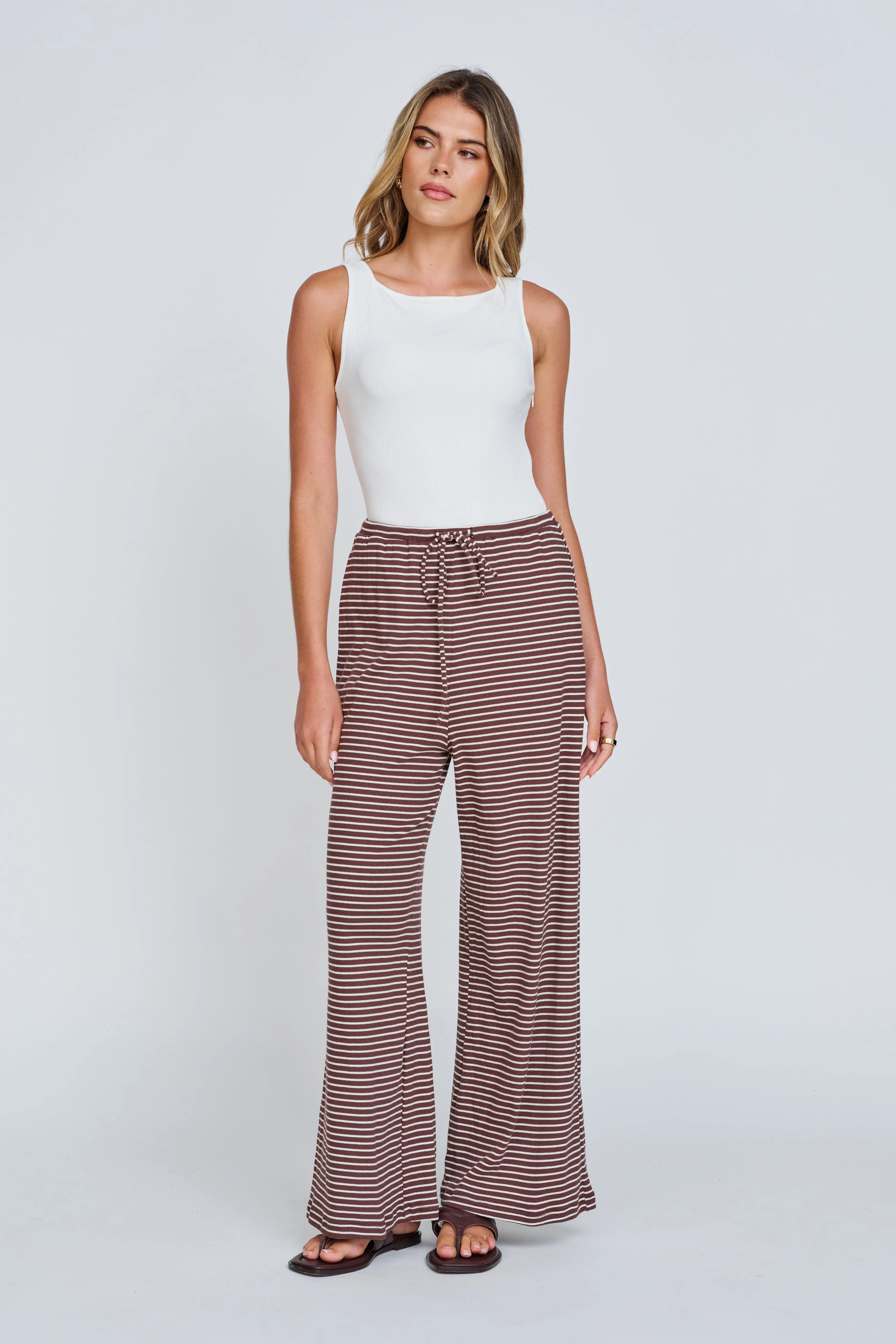 Ivy Stripe Wide Leg Pants - Chocolate / White sold by Apero Label