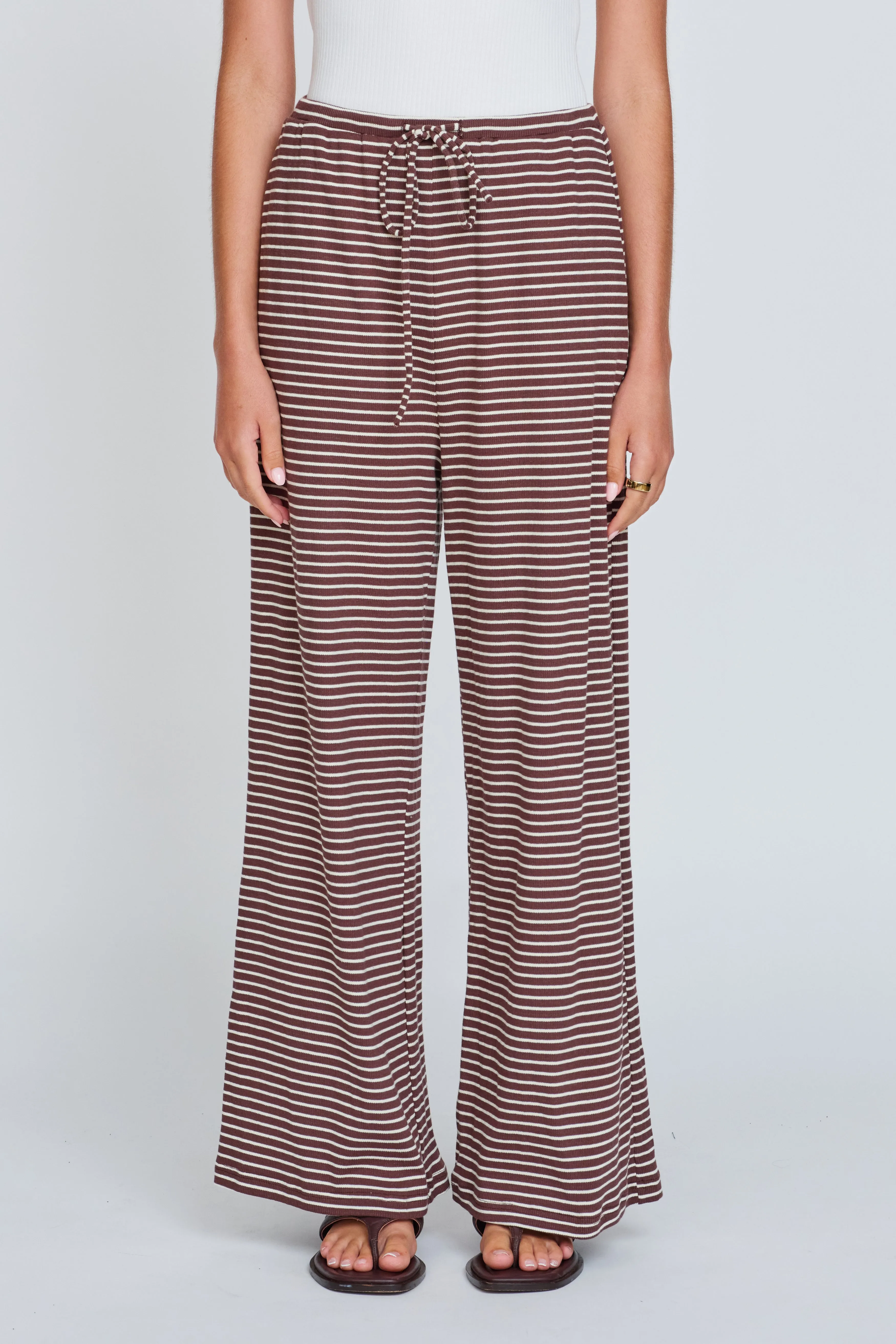 Ivy Stripe Wide Leg Pants - Chocolate / White sold by Apero Label product image thumbnail 3
