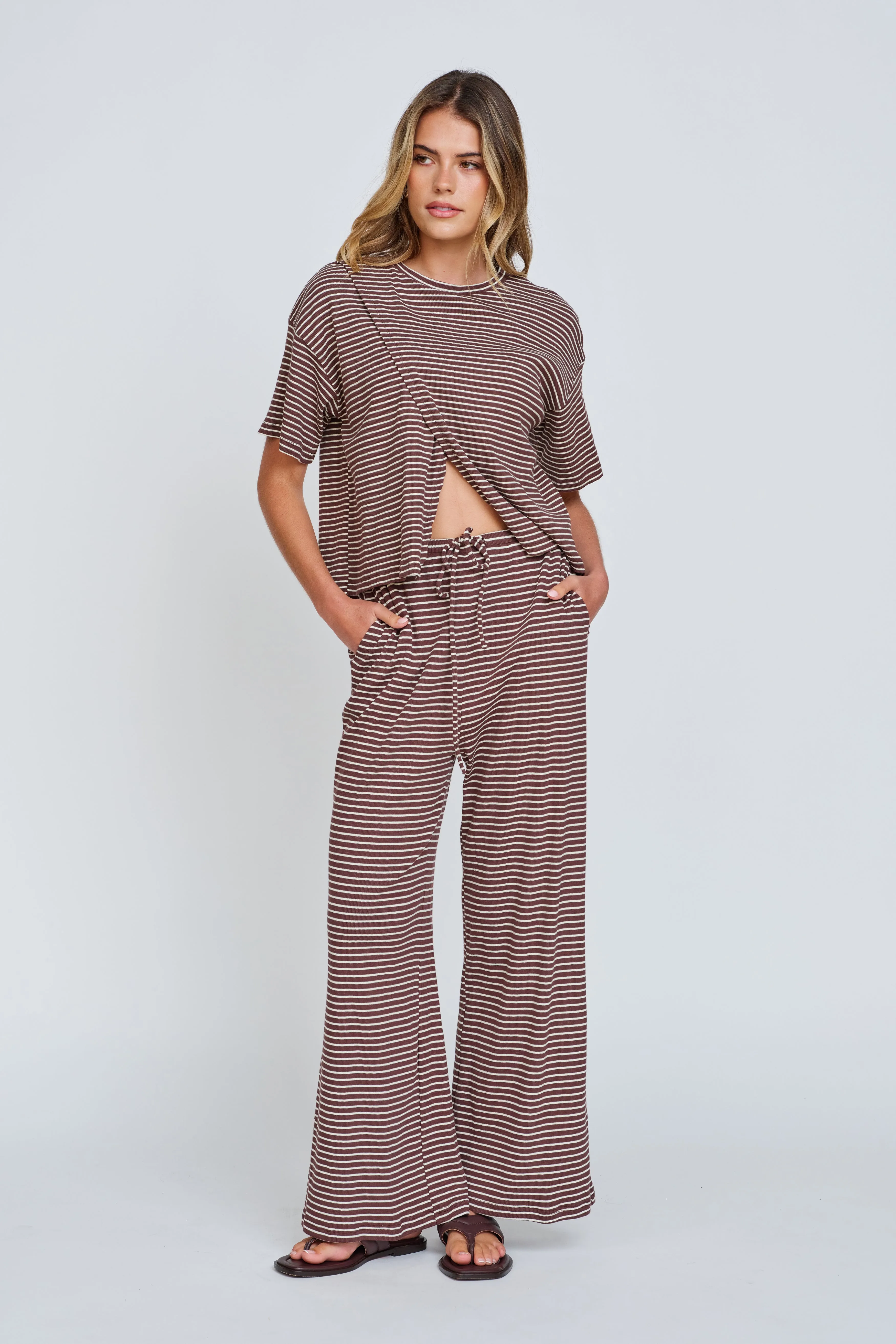 Ivy Stripe Wide Leg Pants - Chocolate / White sold by Apero Label product image thumbnail 5