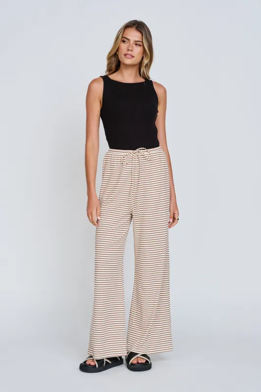 Ivy Stripe Wide Leg Pants - Cream / Tan sold by Apero Label