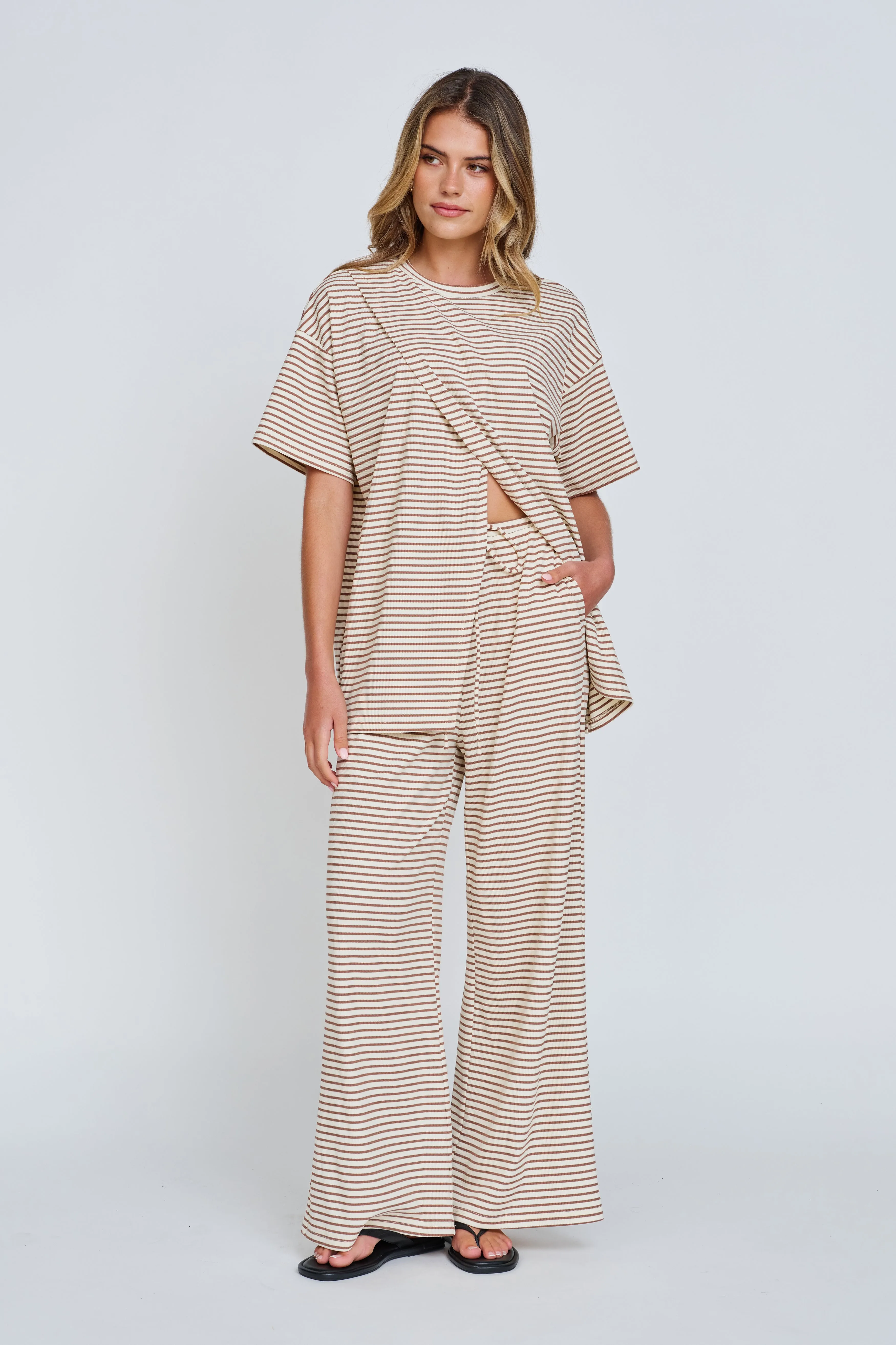 Ivy Stripe Wide Leg Pants - Cream / Tan sold by Apero Label product image thumbnail 3
