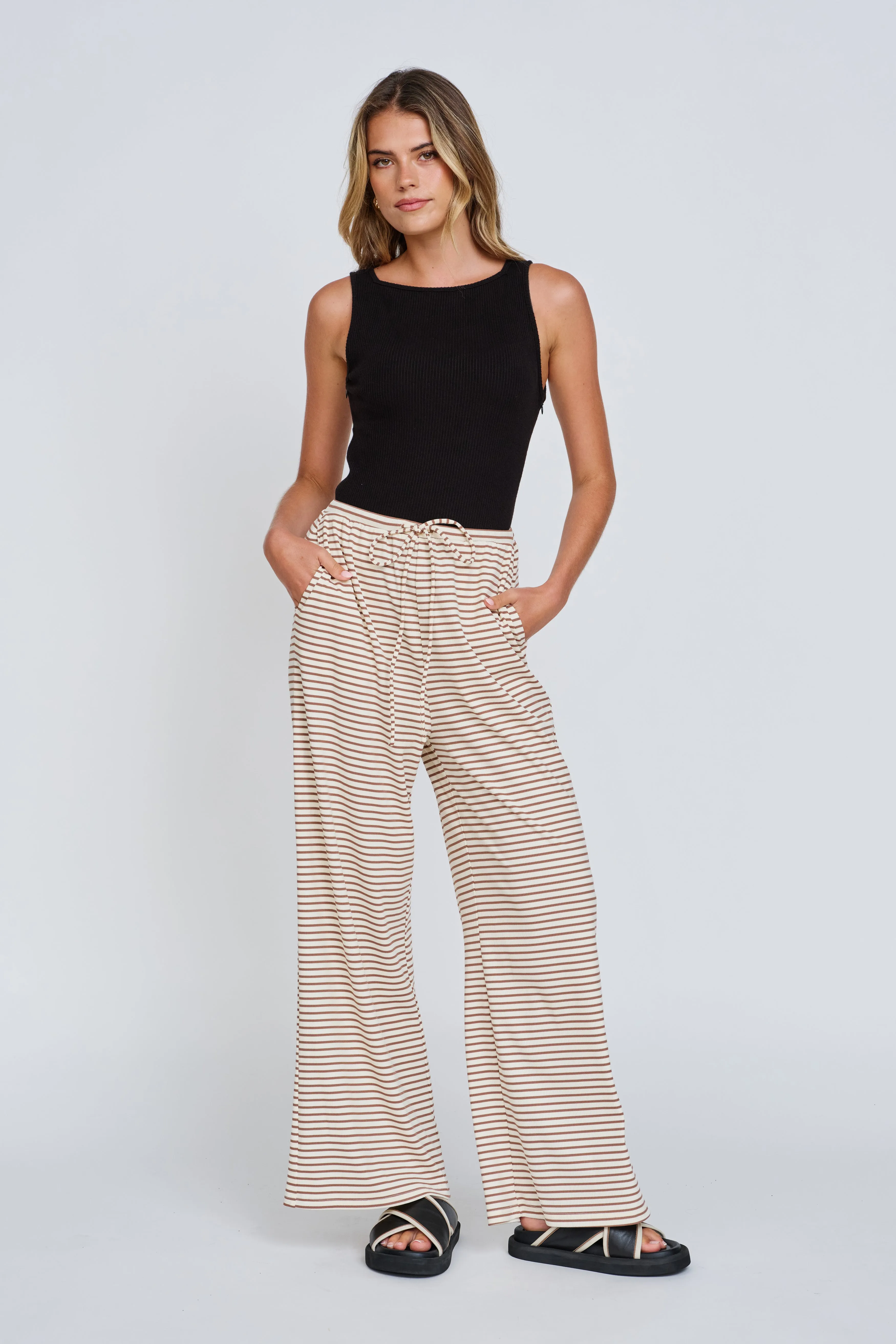 Ivy Stripe Wide Leg Pants - Cream / Tan sold by Apero Label product image thumbnail 5