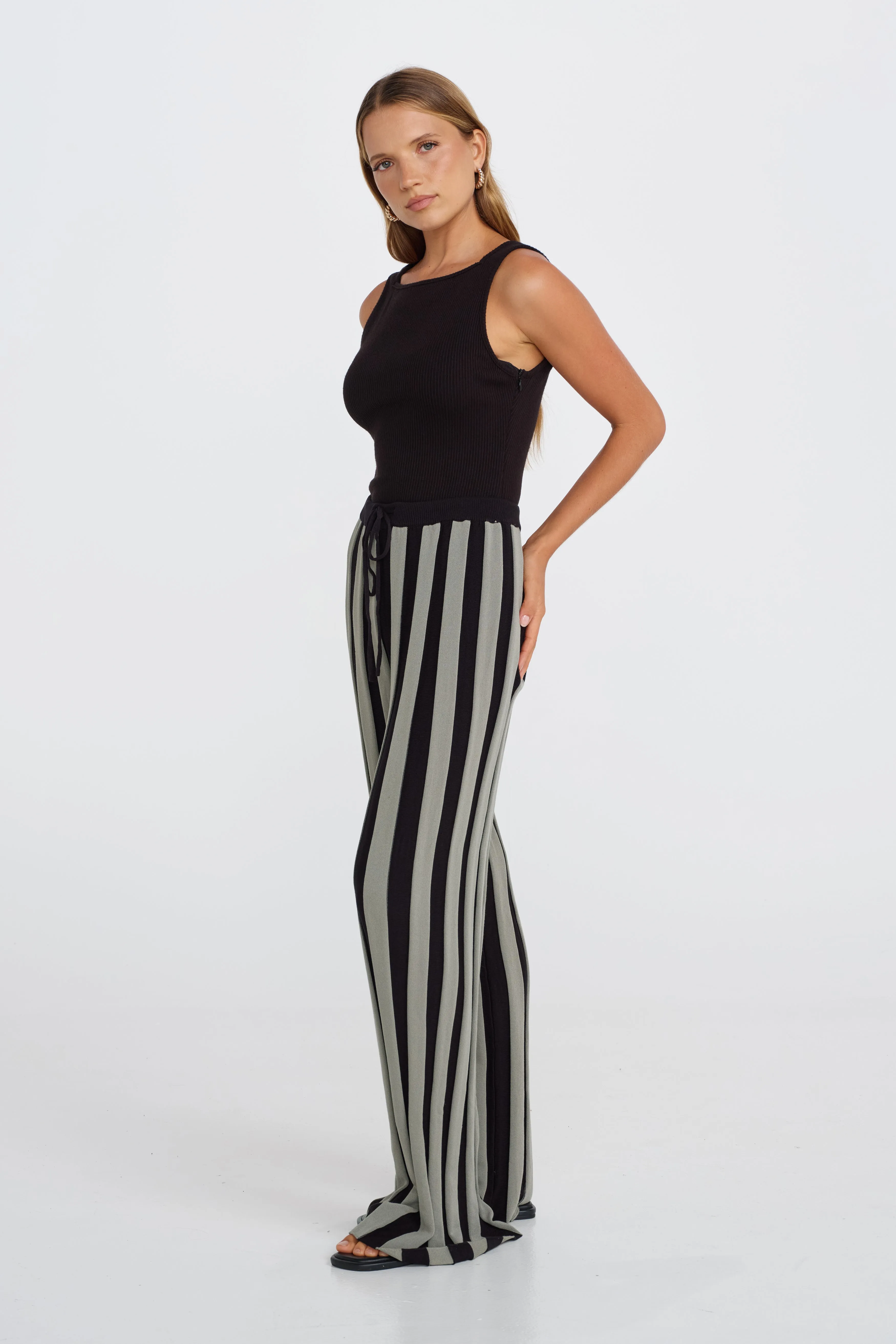 Lulu Stripe Knit Pants - Black / Khaki sold by Apero Label product image thumbnail 4