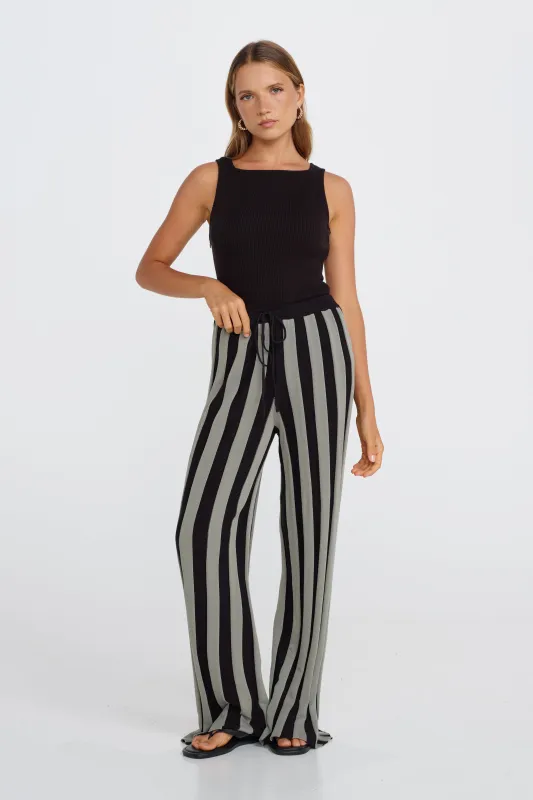 Lulu Stripe Knit Pants - Black / Khaki sold by Apero Label
