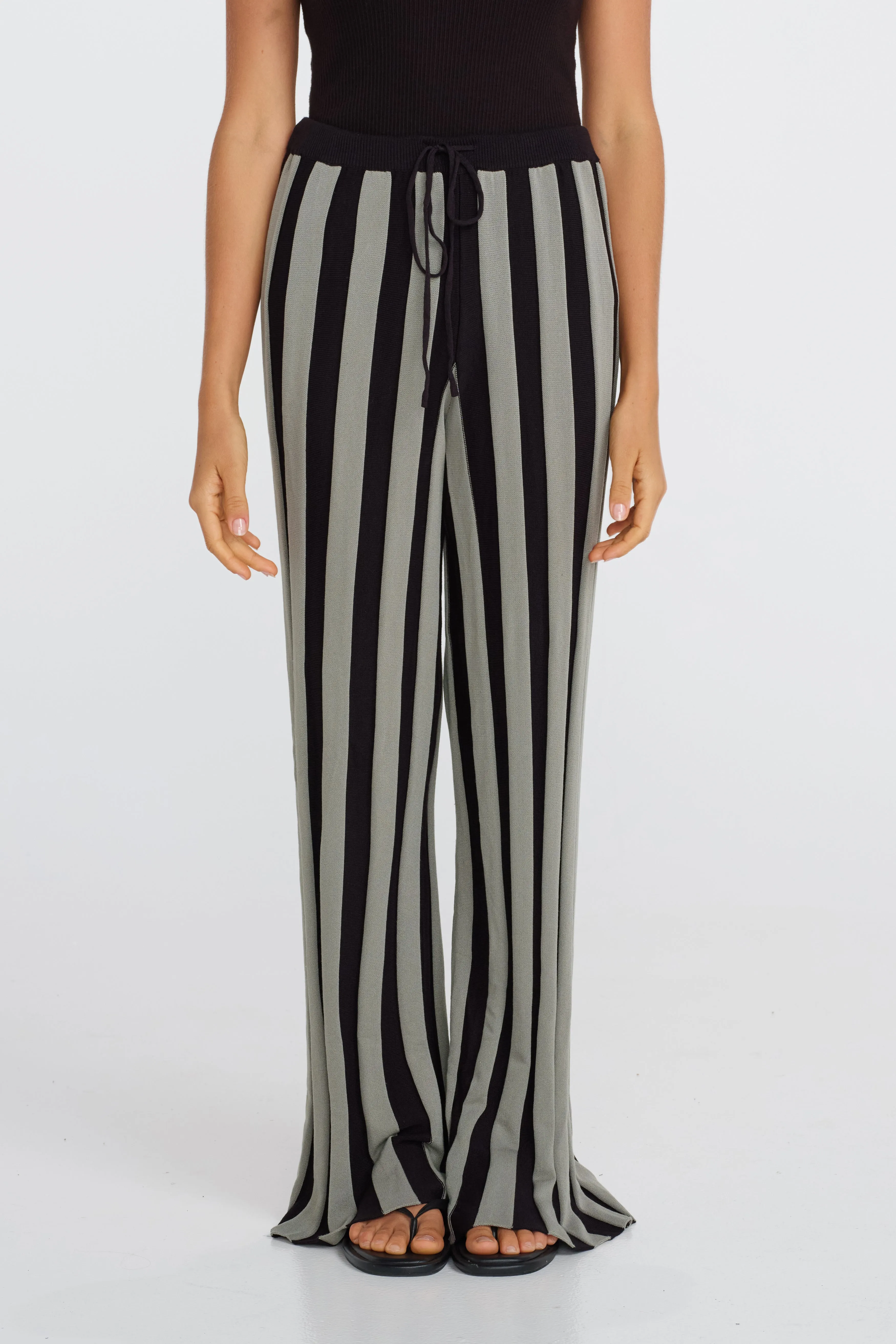 Lulu Stripe Knit Pants - Black / Khaki sold by Apero Label product image thumbnail 3