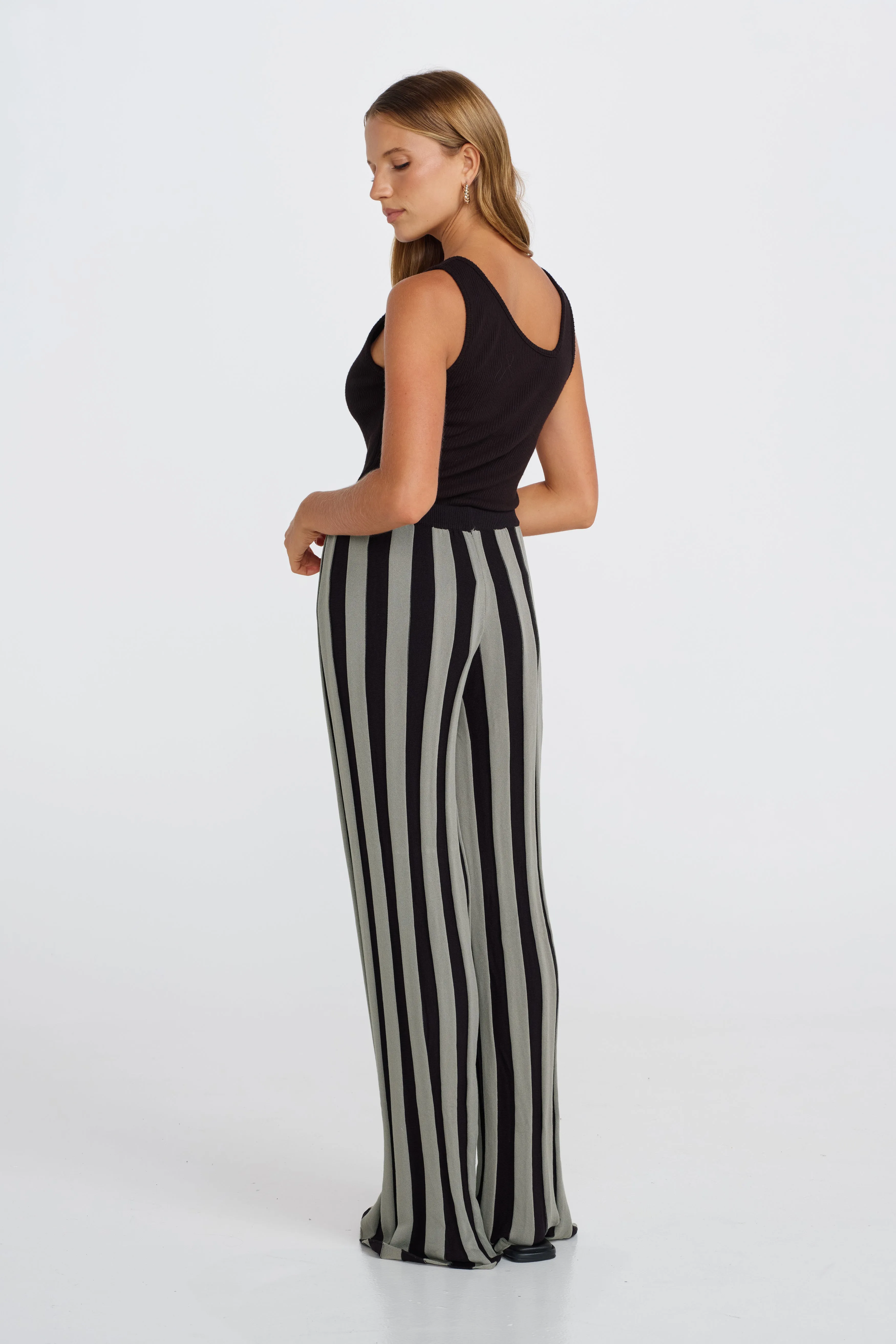 Lulu Stripe Knit Pants - Black / Khaki sold by Apero Label product image thumbnail 5