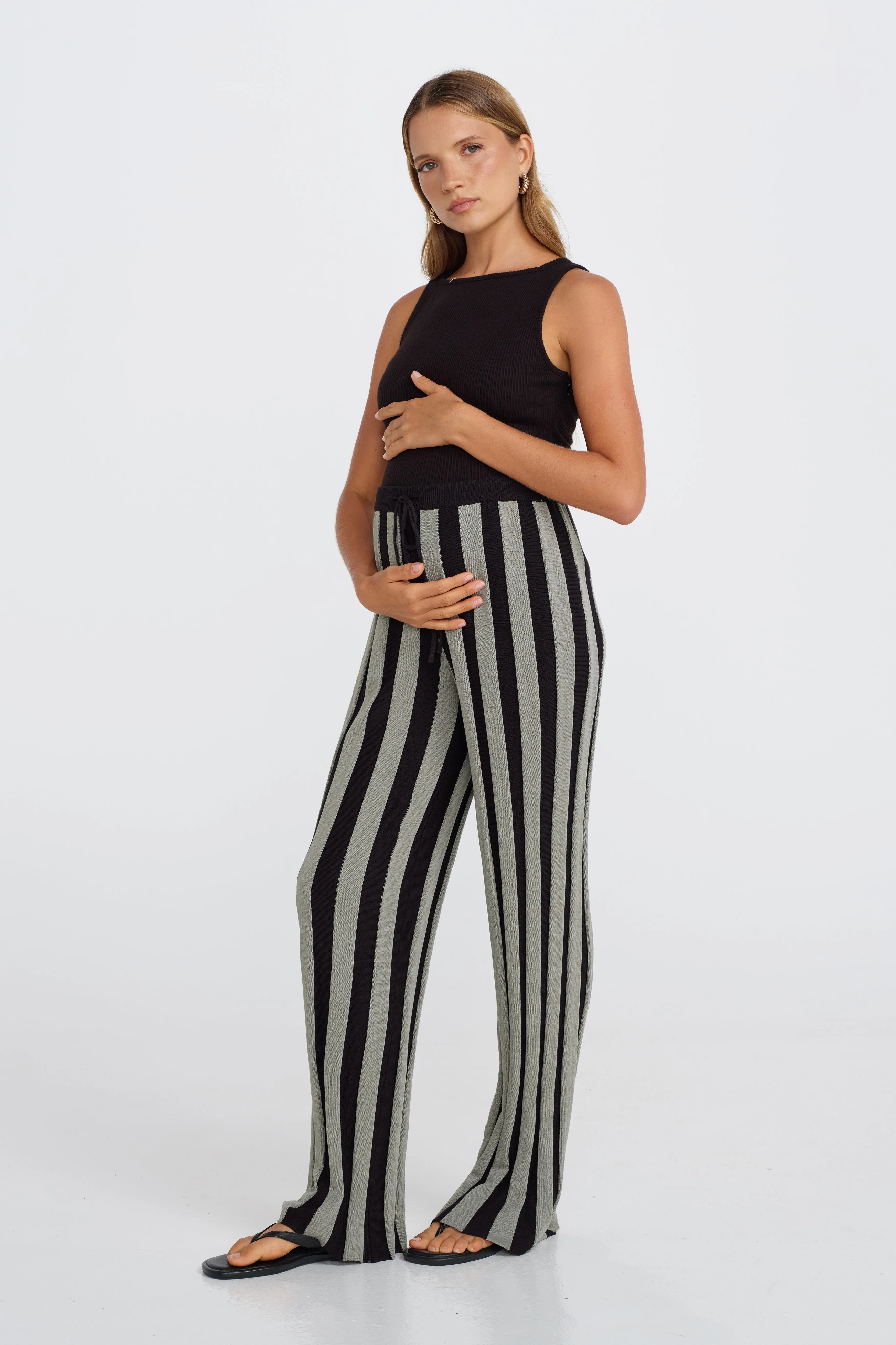 Lulu Stripe Knit Pants - Black / Khaki sold by Apero Label product image thumbnail 2