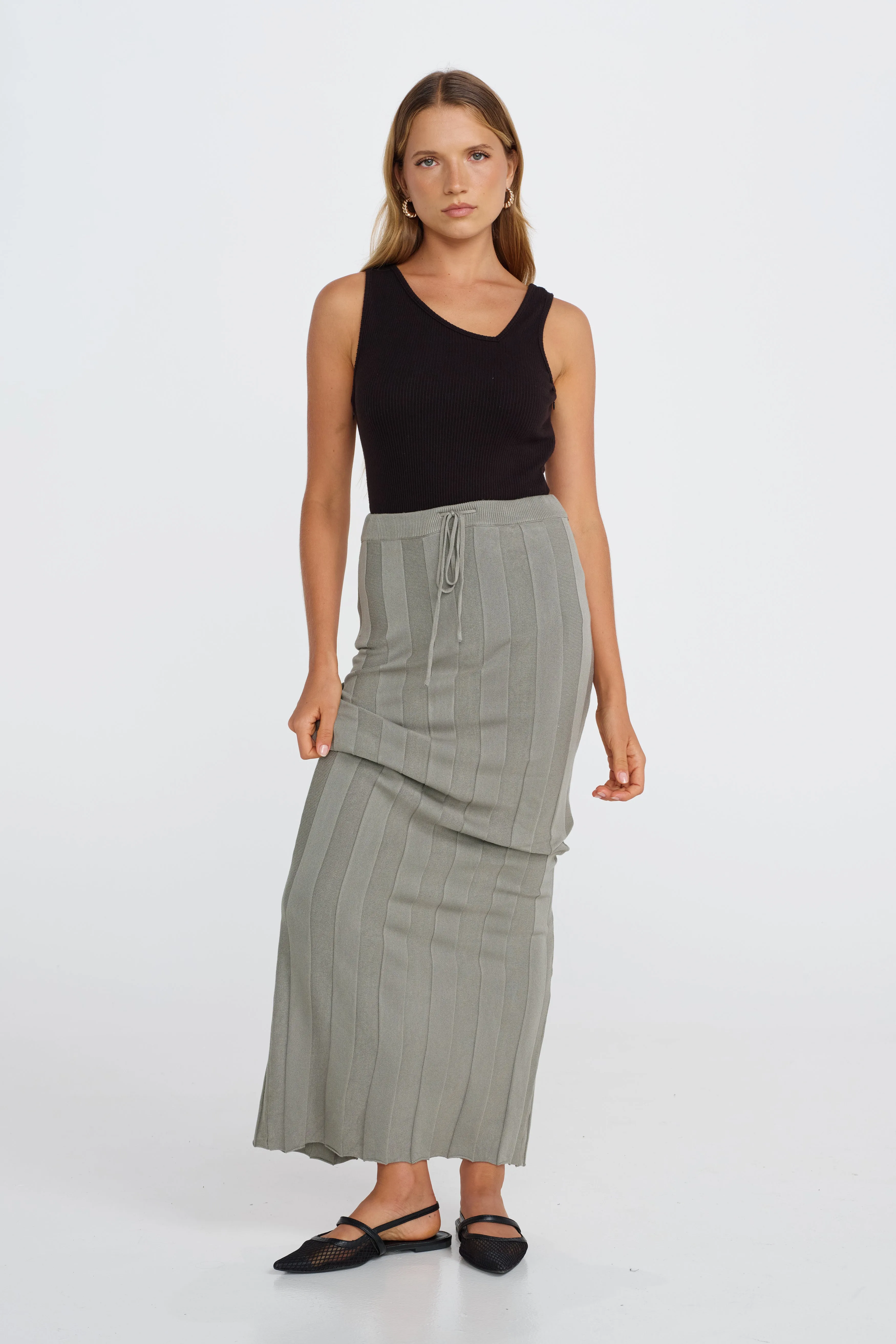 Lulu Column Knit Maxi Skirt - Khaki sold by Apero Label product image thumbnail 5