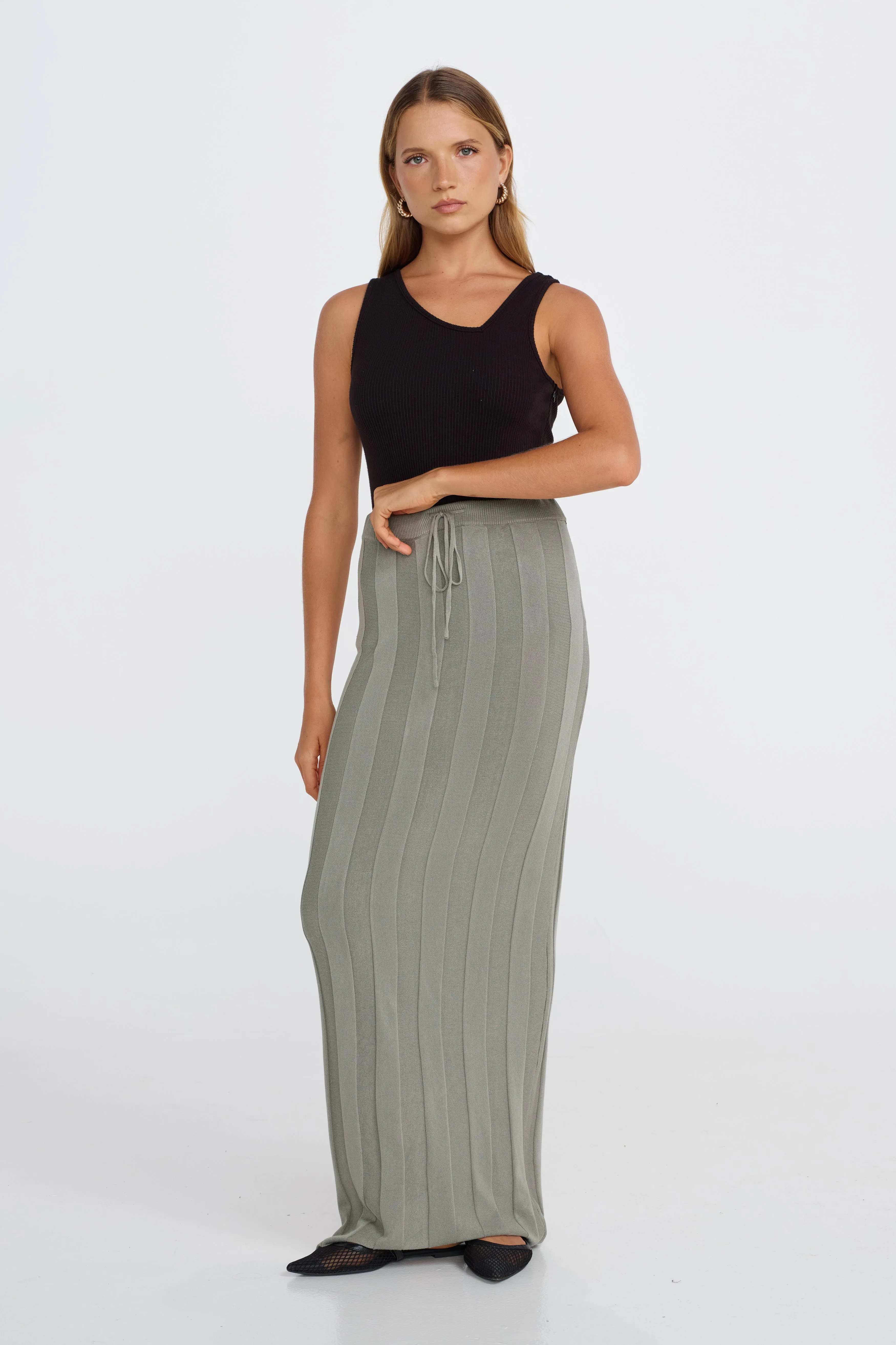 Lulu Column Knit Maxi Skirt - Khaki sold by Apero Label product image thumbnail 3