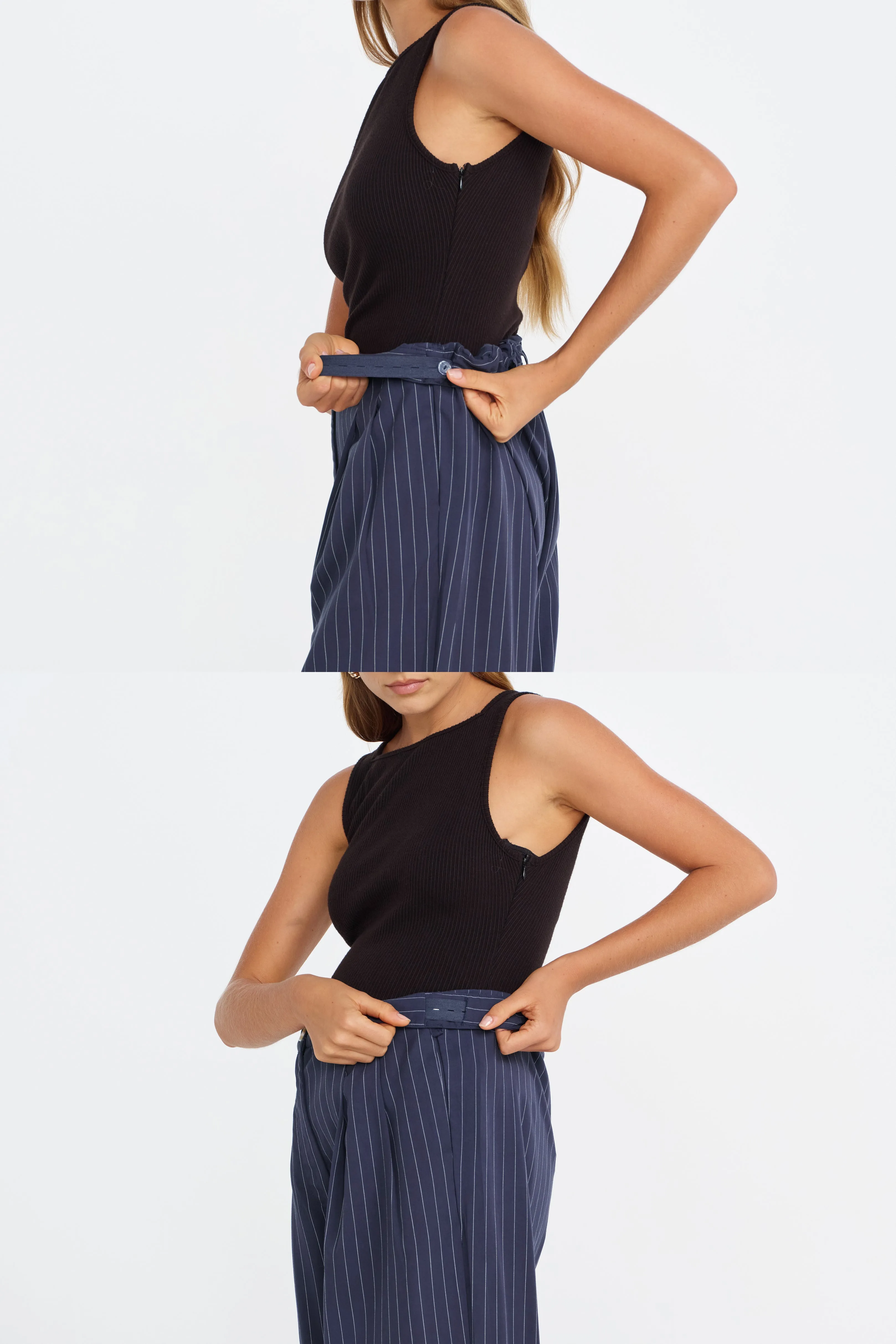 Bambi Pinstripe Adjustable Wide Leg Pant - Navy / White sold by Apero Label product image thumbnail 4