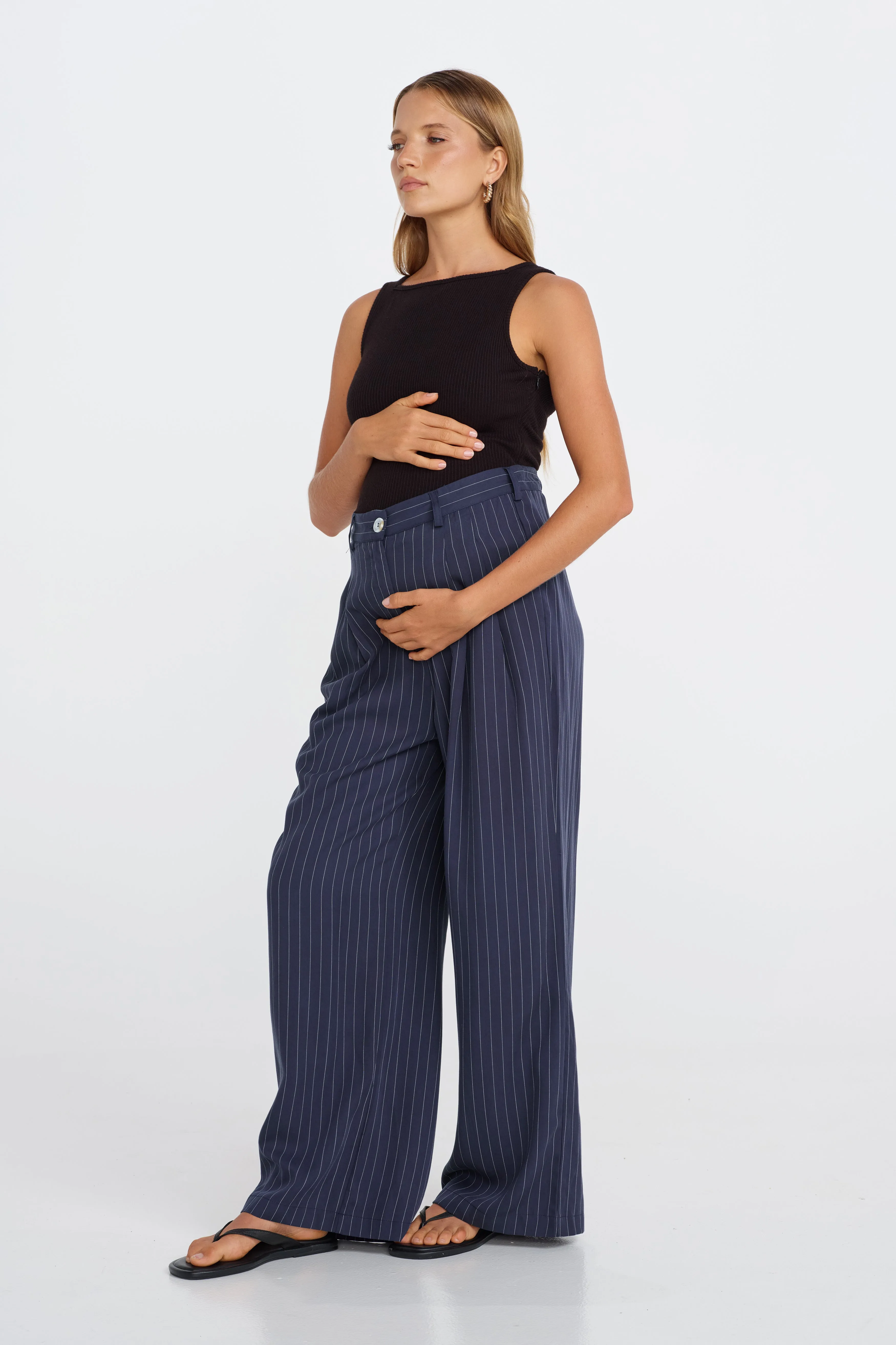 Bambi Pinstripe Adjustable Wide Leg Pant - Navy / White sold by Apero Label product image thumbnail 5