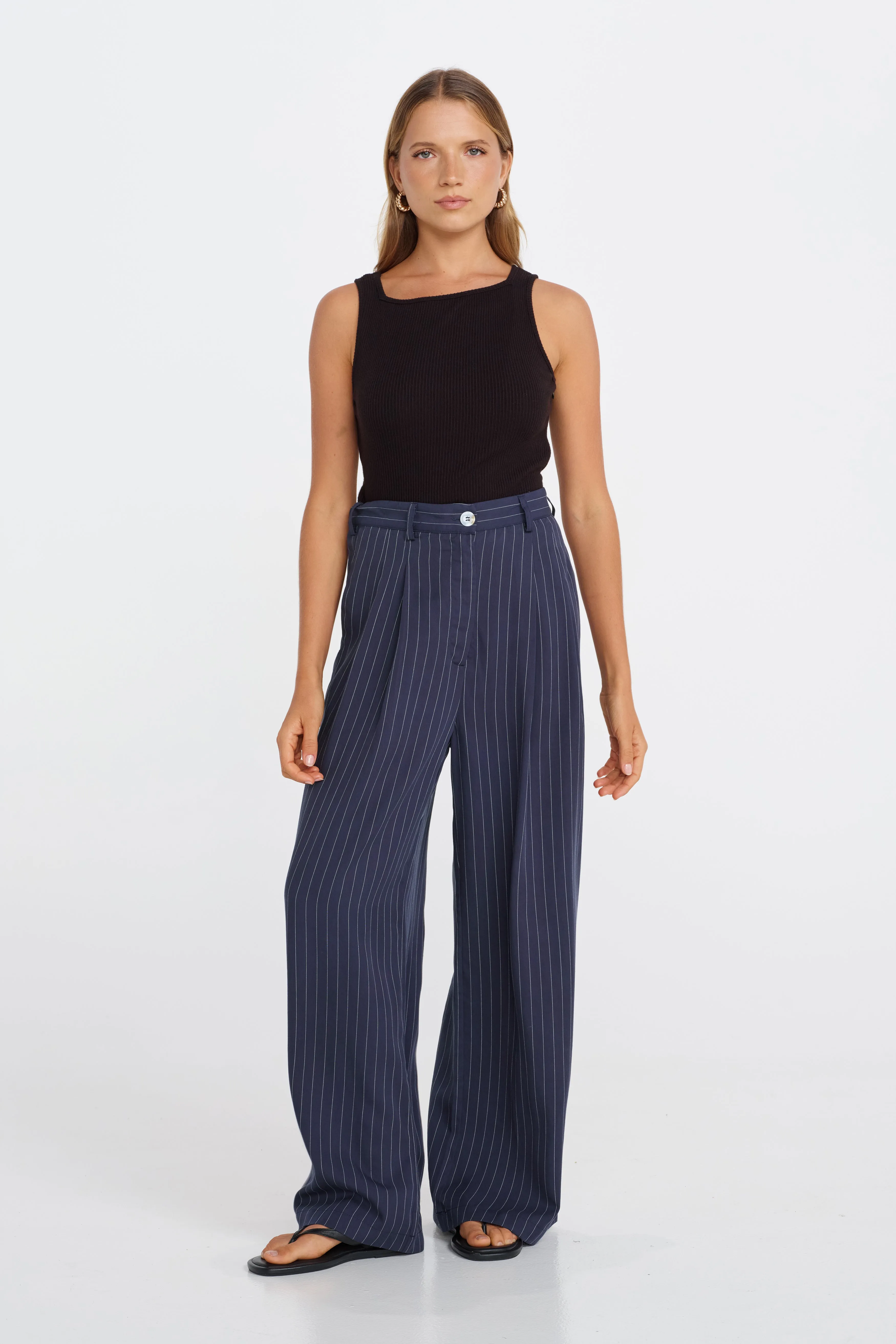 Bambi Pinstripe Adjustable Wide Leg Pant - Navy / White sold by Apero Label product image thumbnail 3