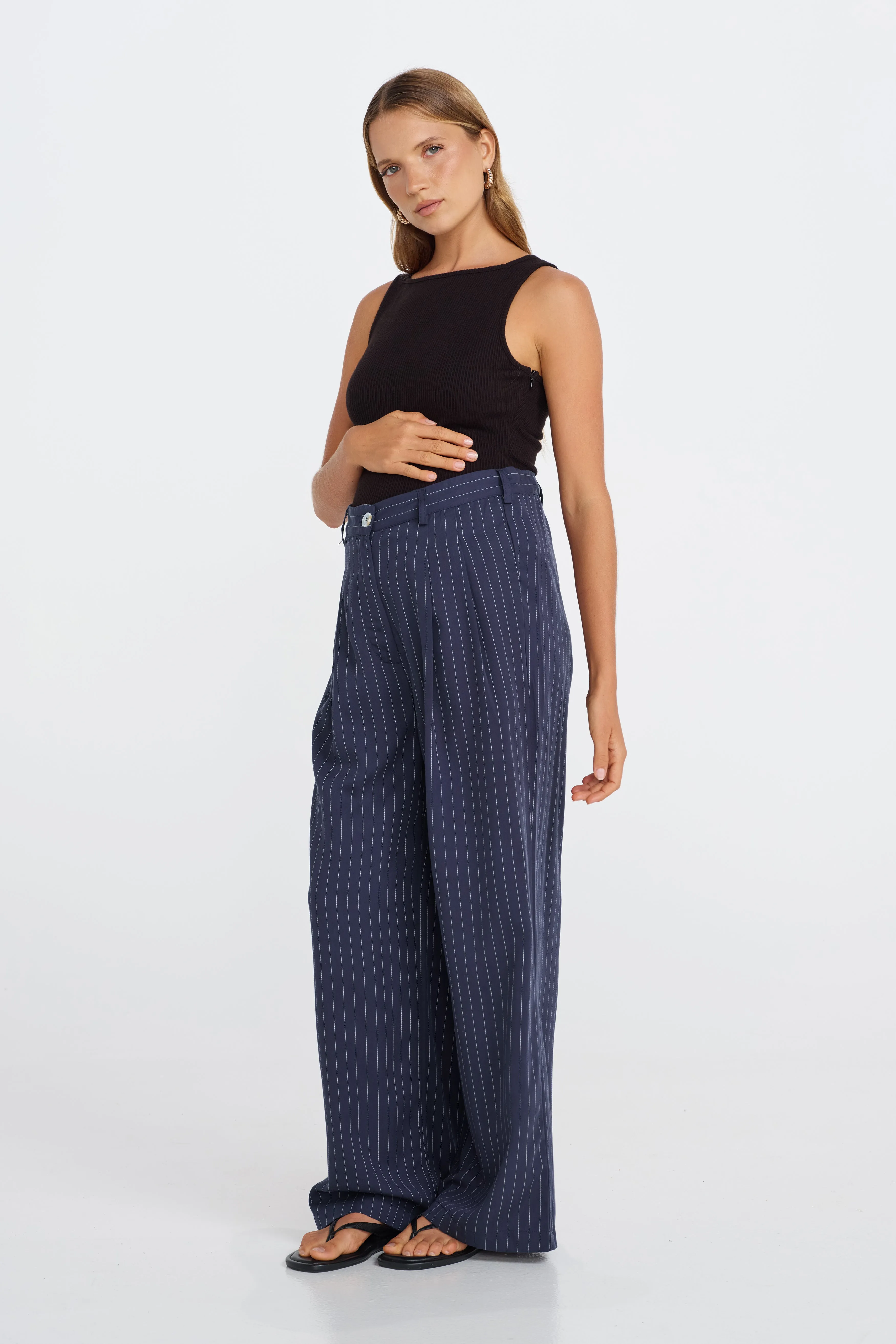 Bambi Pinstripe Adjustable Wide Leg Pant - Navy / White sold by Apero Label