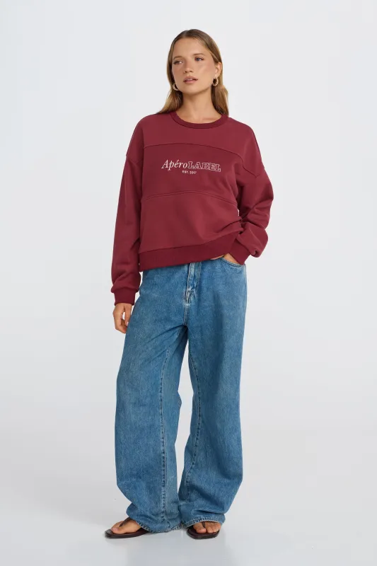 Legacy Oversized Cropped Panel Jumper - Burgundy / White sold by Apero Label