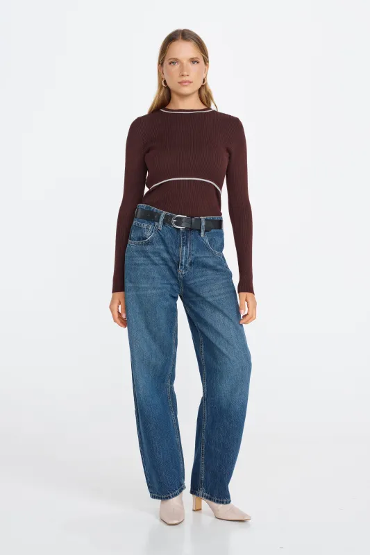 Rowe Long Sleeve Knit Top - Chocolate / Mint sold by Apero Label