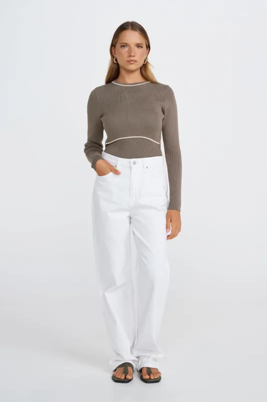 Rowe Long Sleeve Knit Top - Khaki / Cream sold by Apero Label