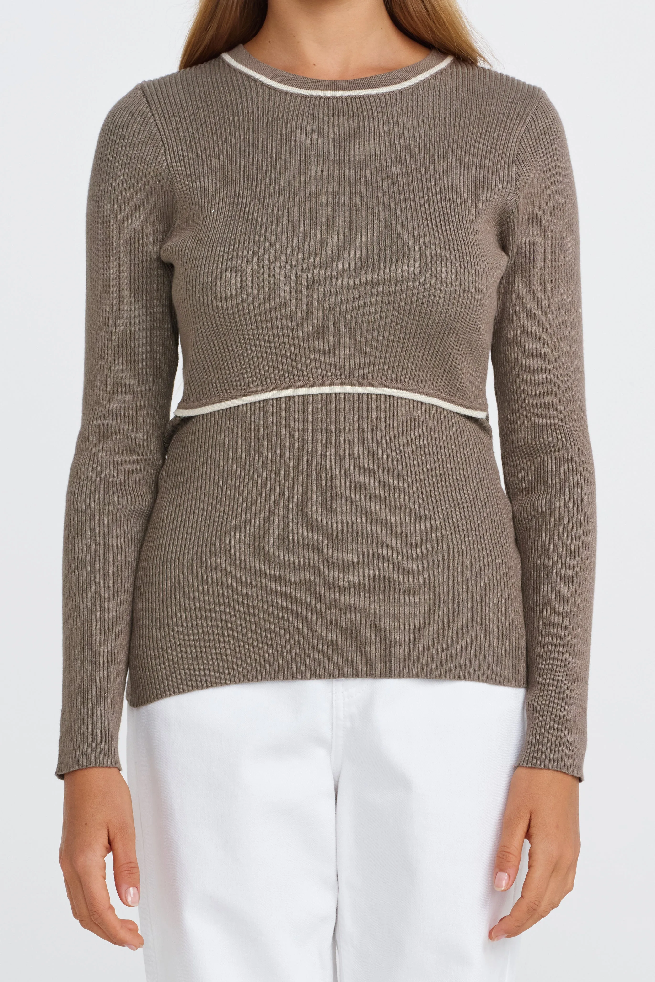 Rowe Long Sleeve Knit Top - Khaki / Cream sold by Apero Label product image thumbnail 3