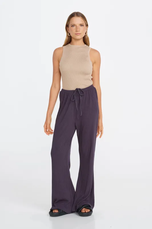 Faith Ribbed Flare Pant - Navy sold by Apero Label