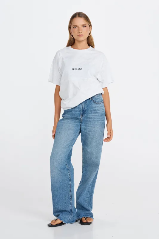 Minimalist Embroidered Longline Tee - Grey Marle / Black sold by Apero Label