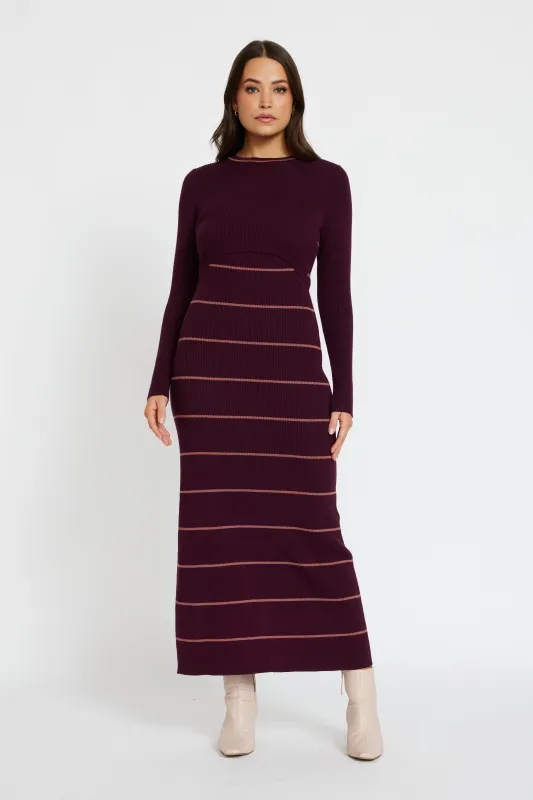 Zoe Knit Long Sleeve Dress - Mulberry / Rose sold by Apero Label