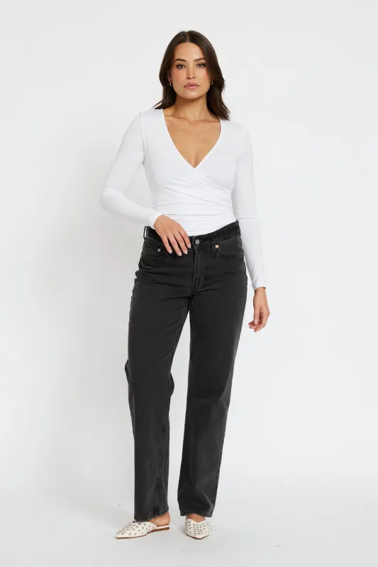 Lainey Crossover Long Sleeve Top - White sold by Apero Label