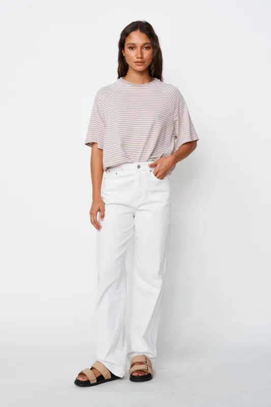 Classique Stripe Box-Cut Tee - Stone / White sold by Apero Label