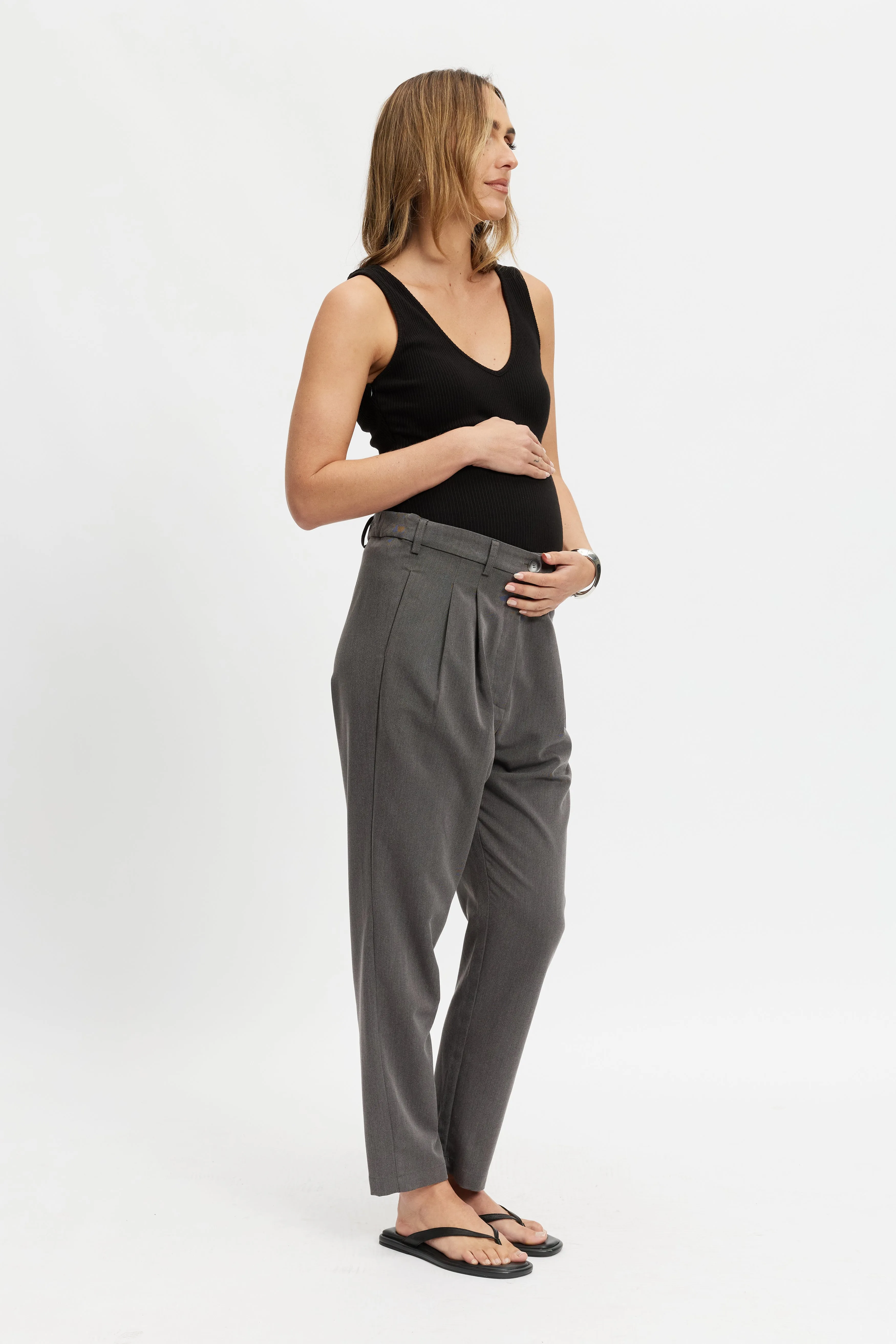 Sadie Adjustable Waist Tailored Trouser - Grey sold by Apero Label