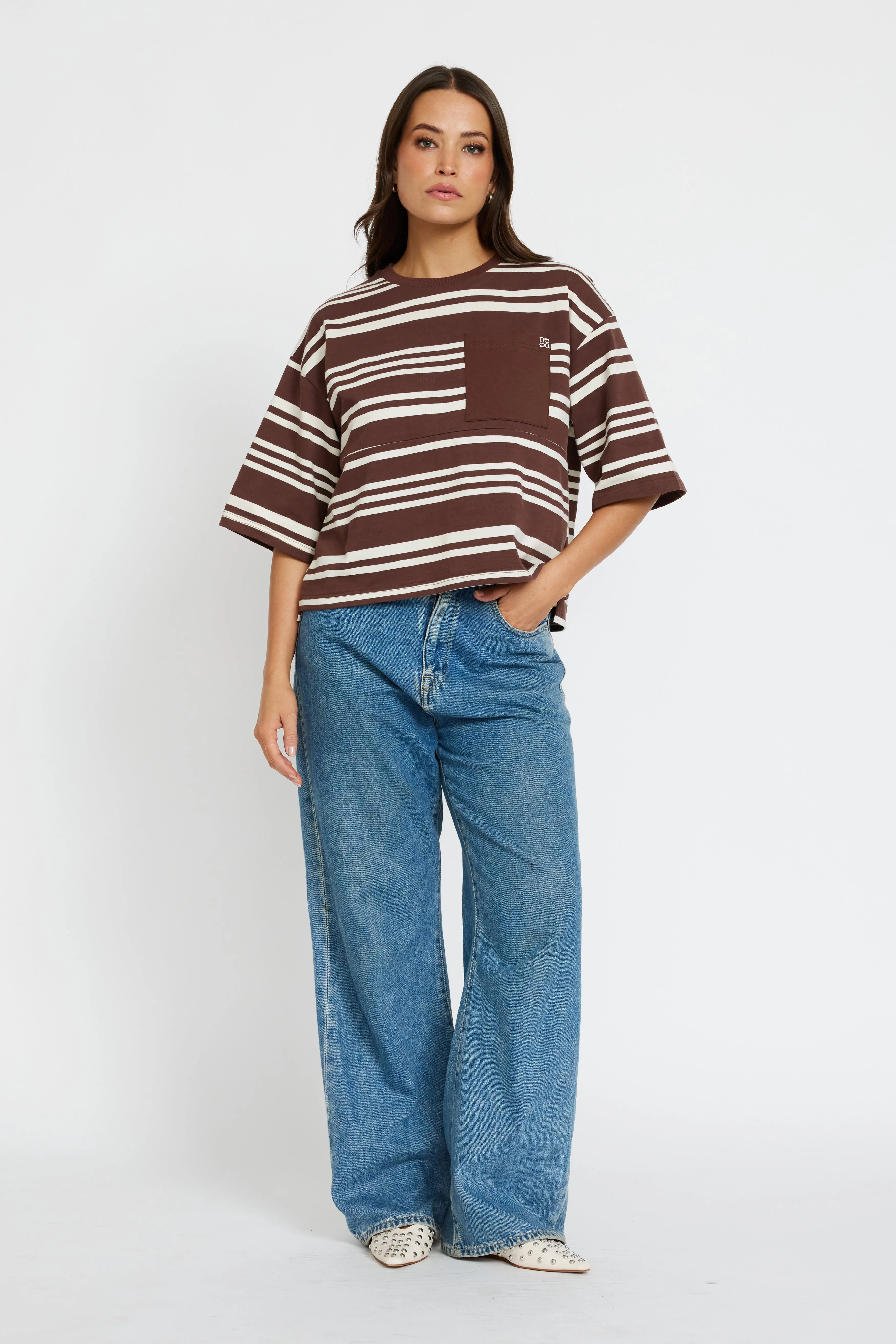 Brooklyn Stripe Slouch Panel Tee - Cinnamon / Cream sold by Apero Label