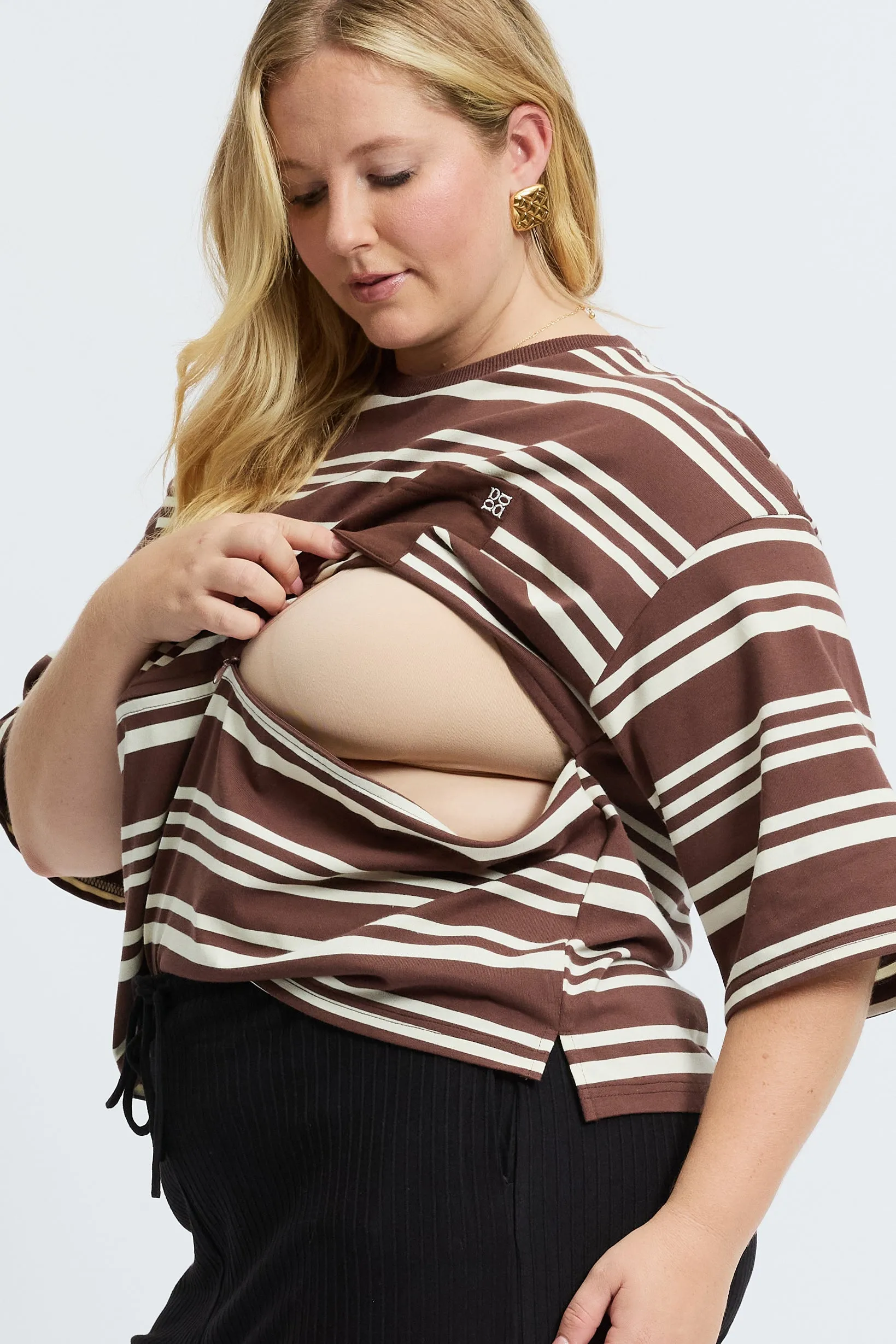 Brooklyn Stripe Slouch Panel Tee - Cinnamon / Cream sold by Apero Label product image thumbnail 5