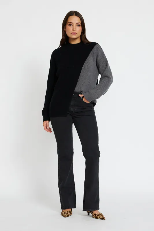 Gia Wrap Knit Jumper - Black / Grey sold by Apero Label