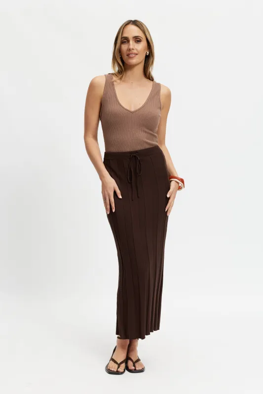Lulu Column Knit Midi Skirt - Chocolate sold by Apero Label